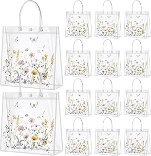 Kacctyen 24 Pcs Wildflower Gift Bags Wildflower Theme Clear PVC Bags with Handles Flower Party Favors for Wedding Birthday Baby Shower Party Supplies Return Gift Wrap Totes for Guests