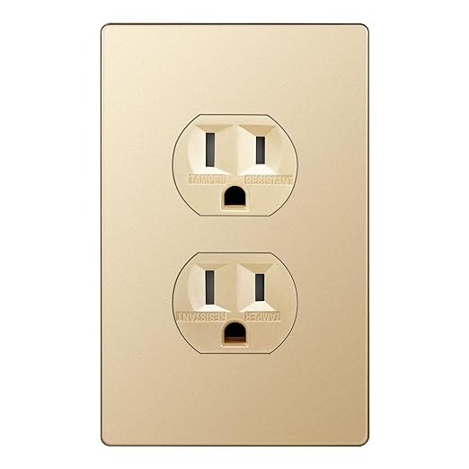 ENERLITES Elite Series Duplex Receptacle with Screwless Wall Plate, Residential Grade Duplex Outlet, Tamper-Resistant, Grounding, 15A 125V, UL Listed, 61580-TR-GDWP, Gold with Wall Plate