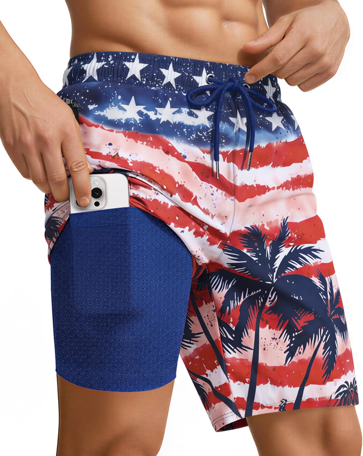 9 Inch Men Swim Trunks with Compression Breathable Liner Quick Dry Zipper Pockets for Water Beach Travel Cruise