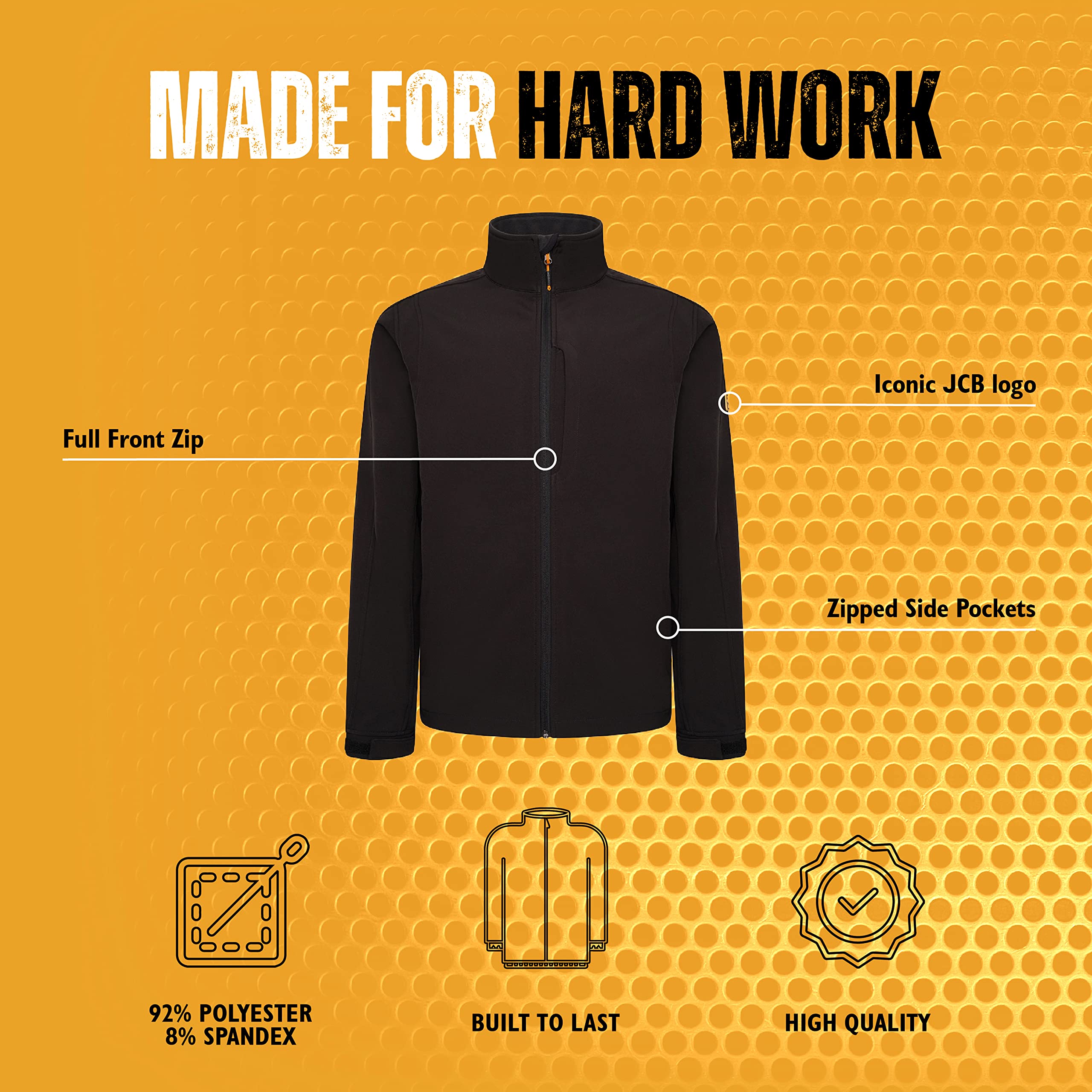 JCB Workwear - Veste Softshell - Veste polaire pour homme - Fermeture éclair intégrale - Poches latérales zippées - Ourlet et poignets réglables - Polyester - Noir