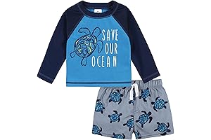 Gerber Baby-Boys Toddler Long Sleeved Rasguard Swim Bathing Suit Set (9-12 Months)