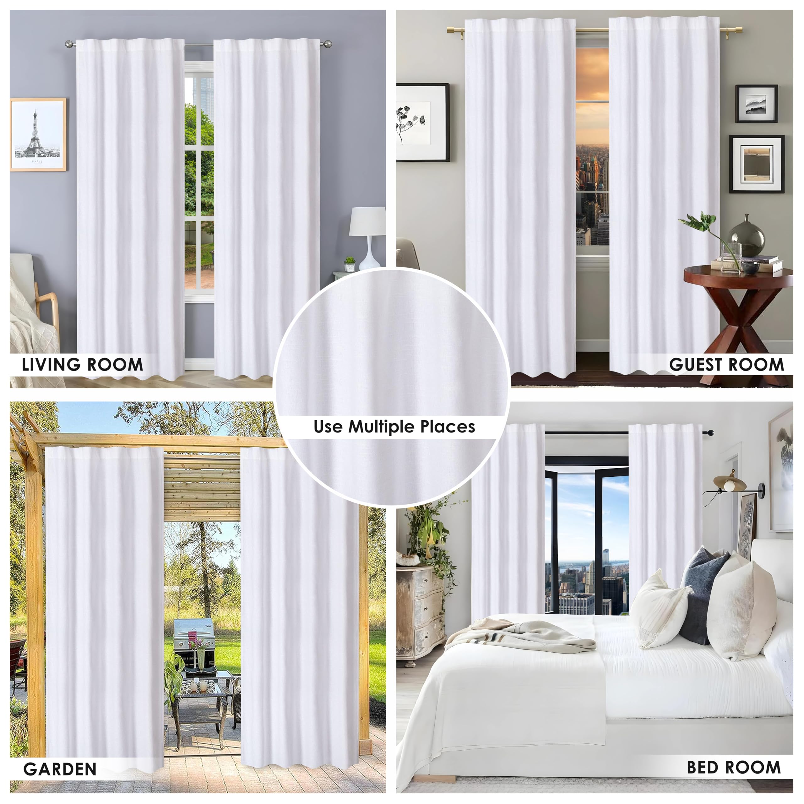 Farmhouse Vorhänge, 127x213.4 cm, weiß, strukturierte Slub, Badezimmer-Fenstervorhänge, 213.4 cm Vorhang, Baumwollvorhänge, Schlaufenvorhänge, weiße Flächenvorhänge , 213. 4 cm Vorhänge