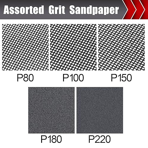 Miniatura 2 de 25 hojas de malla de lijado, surtido de papel de lija para paneles de yeso de grano 80/100/150/180/220, papel de lija húmedo o seco para madera