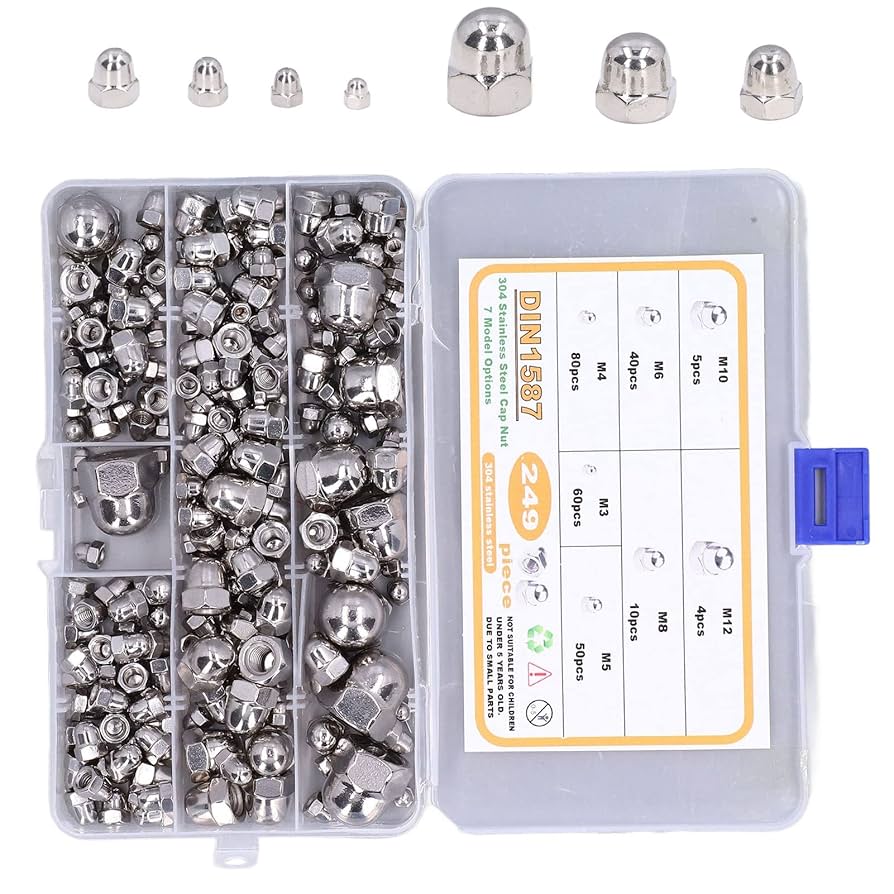 249PCS ACORN HEX Cap Nuts Assortment Kit M3M12 DIN1587 304 Stainless