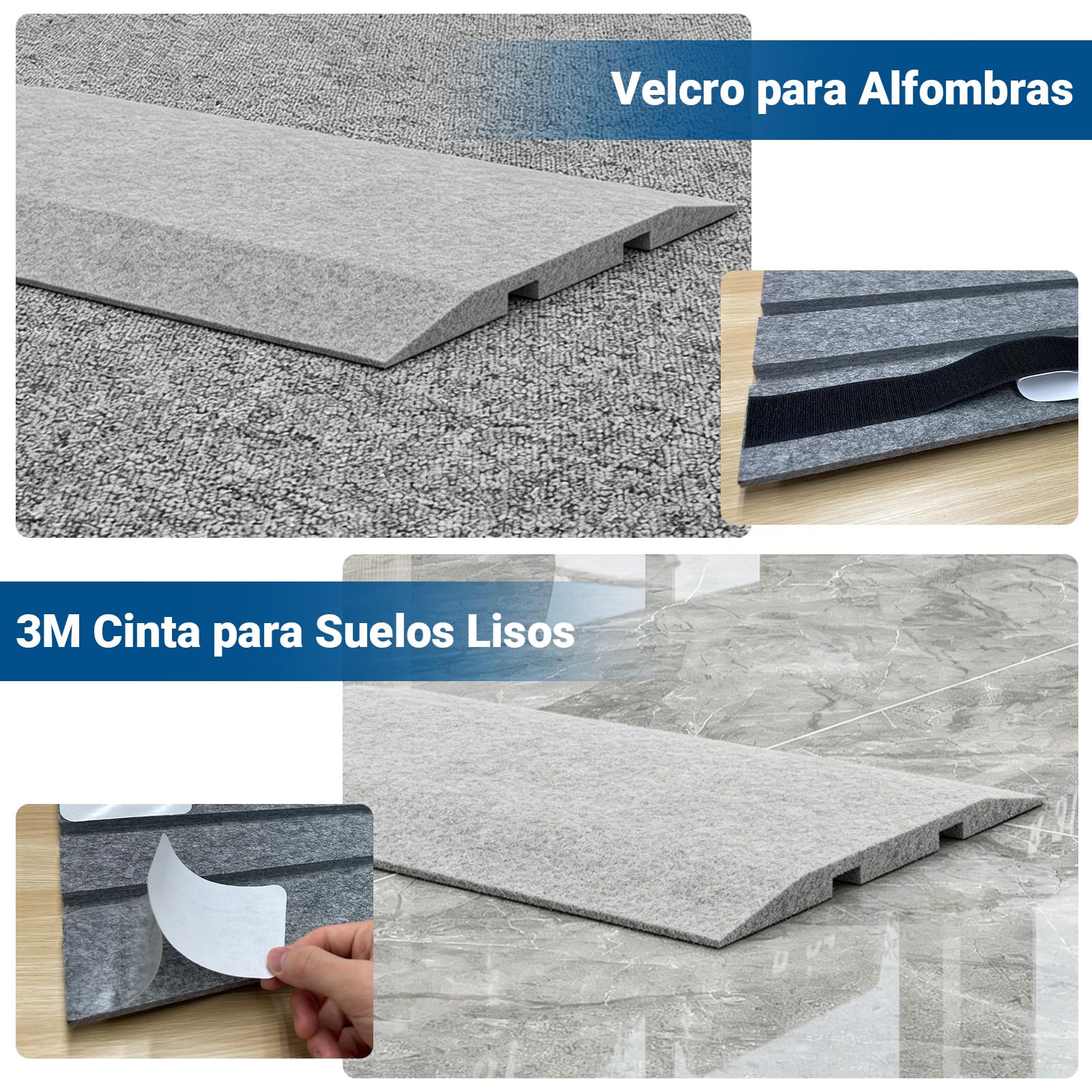 PUNCIA 4 Piezas Canaletas para Cables Adhesiva de Oficina Cubiertas de Suelo para Cables Protector de Pasacables de Pet Evita Riesgos de Tropiezos (160 cm)
