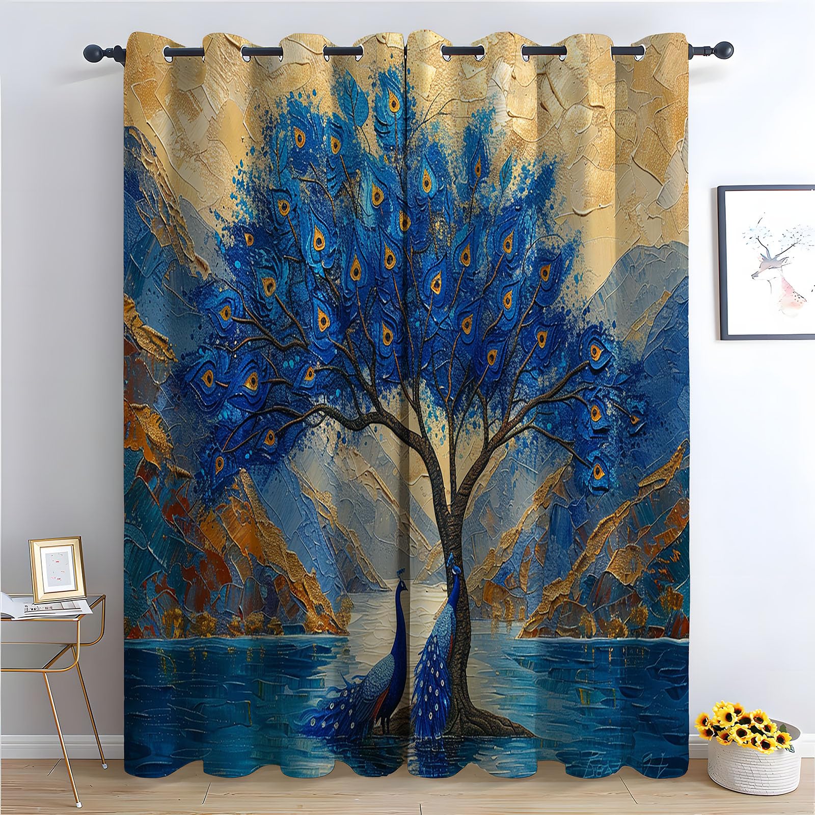 Rideaux occultants bleu paon pour créer un cocon de douceur au salon