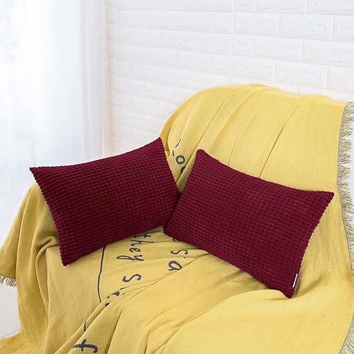 Miniatura 4 de HWY 50 Juego de 2 fundas de almohada lumbar decorativas color gris claro, para sofá o cama, funda de cojín rectangular suave y cómoda de pana de 12