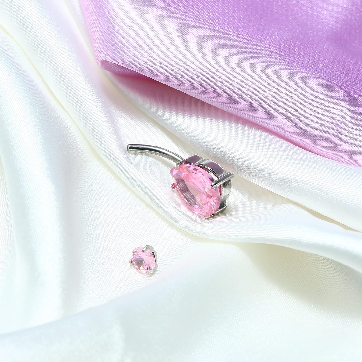 G23 Pure Titanium Round and Teardrop Shaped CZ Internally Threaded Belly Button Rings Petite Navel Ring for Women Body Piercing Jewelry 14G ASTM F136 White/Blue/Pink/Colorful Cubic Zirconia Belly Rings 10mm Belly Bars