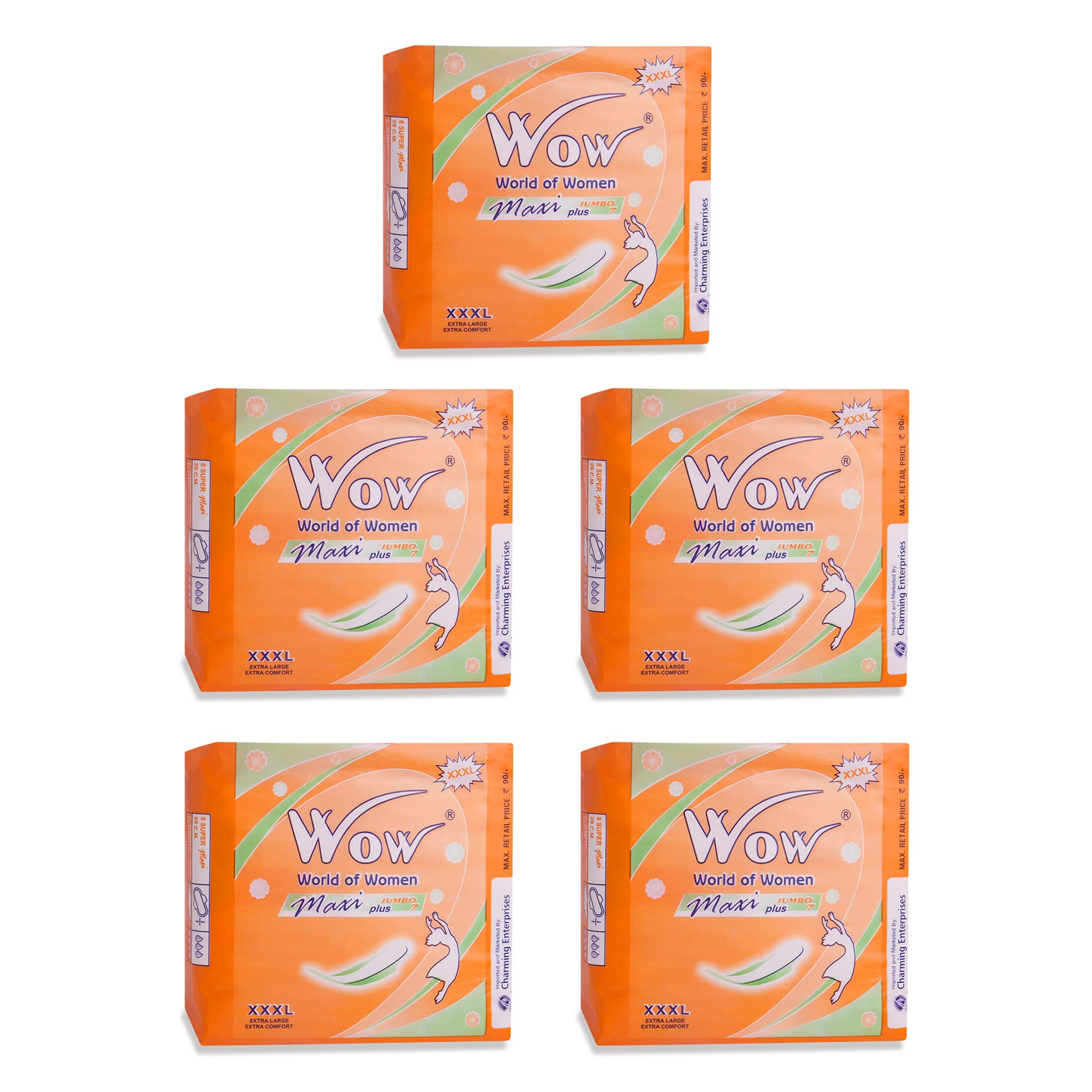 Wow World of Women Maxi Jumbo Plus 320MM XXXL Sanitary Napkin Ultra thin Dry Coverage Ultra Premium Ultra Soft- Organic and rash Free Disposable Pads - Pack of 5 (35 Pads) -Orange (B07PHKMPN5) Amazon Price History, Amazon Price Tracker