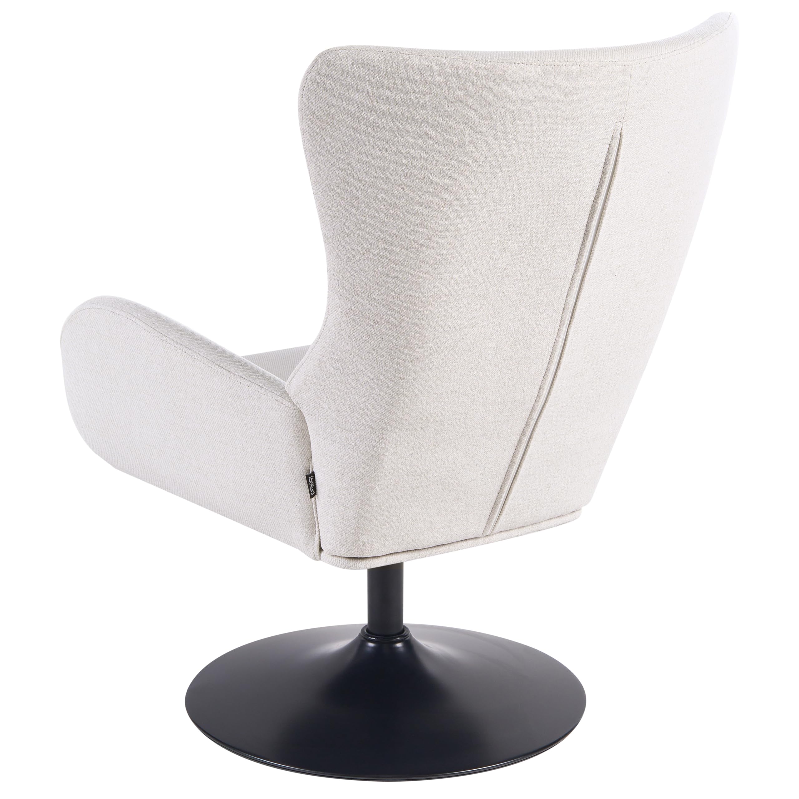 Beliani Sillón Giratorio tapizado de Tela Patas macizas de Hierro Negro Base giratoria de 360° cojín del Asiento Blanco Crema Vigge