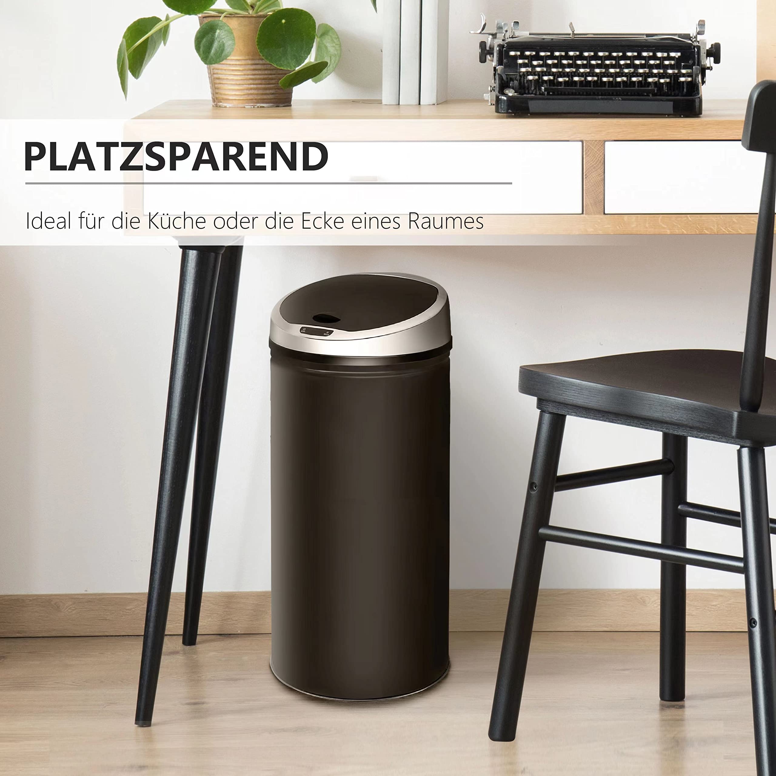 Ribelli Edelstahl Mülleimer - Abfalleimer mit Sensor - automatisches Öffnen und Schließen - Klemmring für Müllbeutel - Abnehmbarer Deckel - mit LED-Funktionsanzeige (50 Liter, Schwarz)