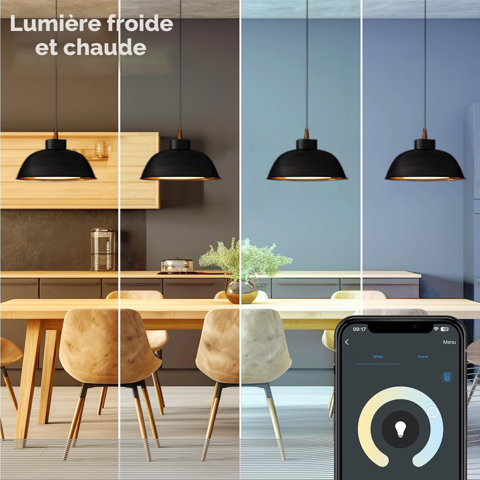 CALEX Lot de 5 Smart Ampoules LED A60 E27 RGB CCT WiFi, 806lm, 9,4W, Alexa/Google/Siri, 16M couleurs, blancs 2200-4000K, dimmable, musique, scénarios, sans pont, WiFi 2.4GHz