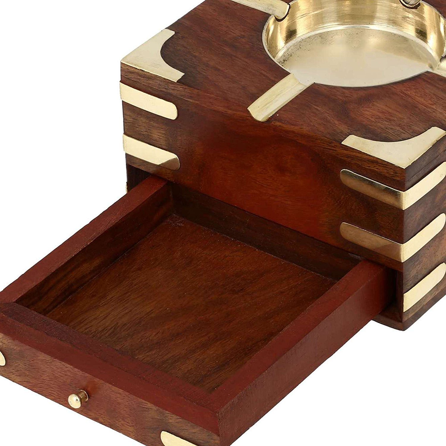 ITOS365 Wooden Decorative Ashtray with Cigarette Storage Case Box Drawer (Large) 1