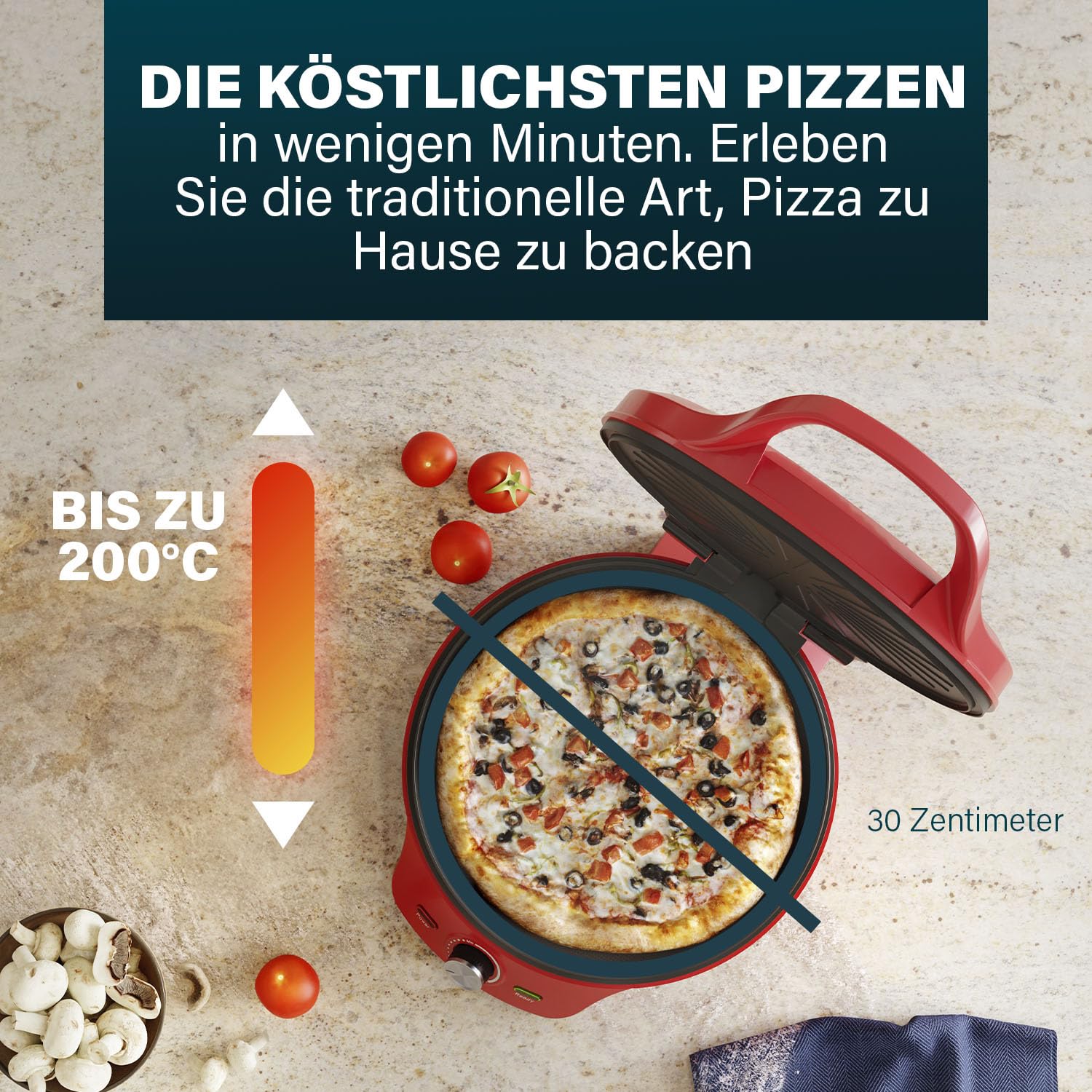 Princess Pizza-Maker – Ø 32 cm – Einstellbarer Thermostat – Multifunktional – Inklusive Grillfunktion – bis zu 200°C – 115007