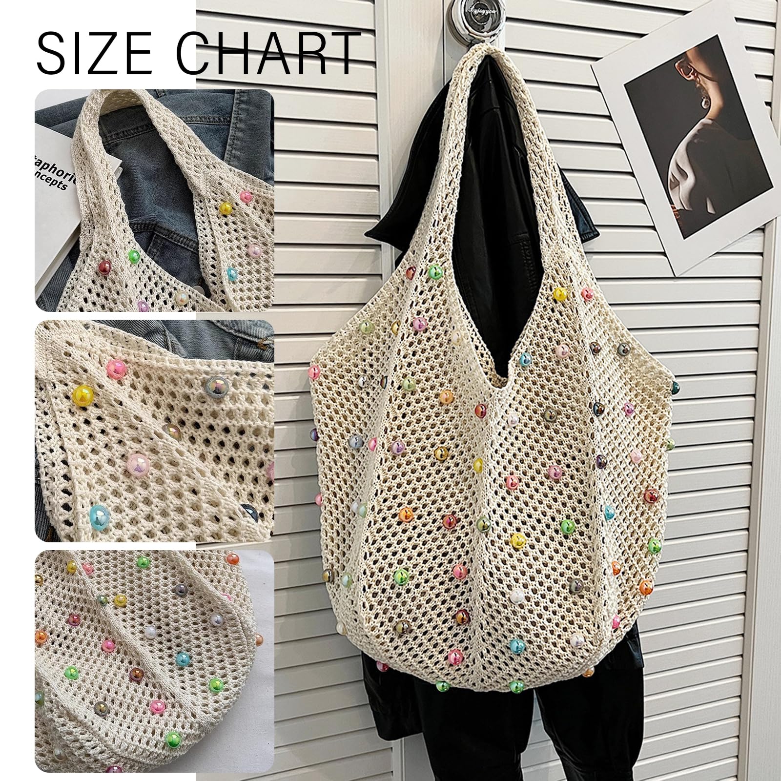 Bolso de Playa para Mujer, Bolsa de Playa para Mujer, Bolso de Hombro de Malla Estética, Grande Bolsos de Hombro Tejido, Bolsos de Playa de Malla para Fiestas en la Playa Viajes Compras