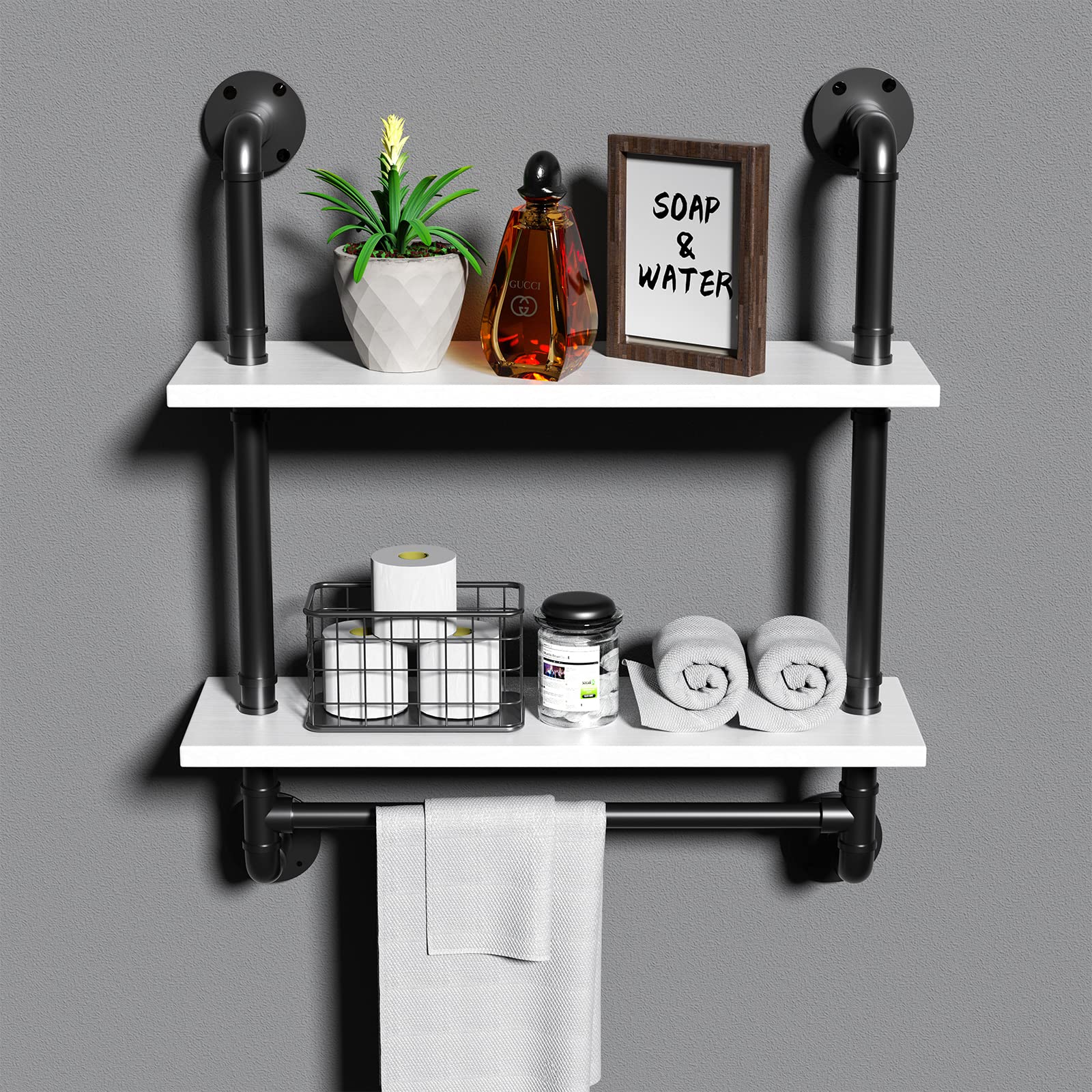 Buy Industrial Pipe Shelving Bathroom 2 Tier 24 inch Shelves with Towel