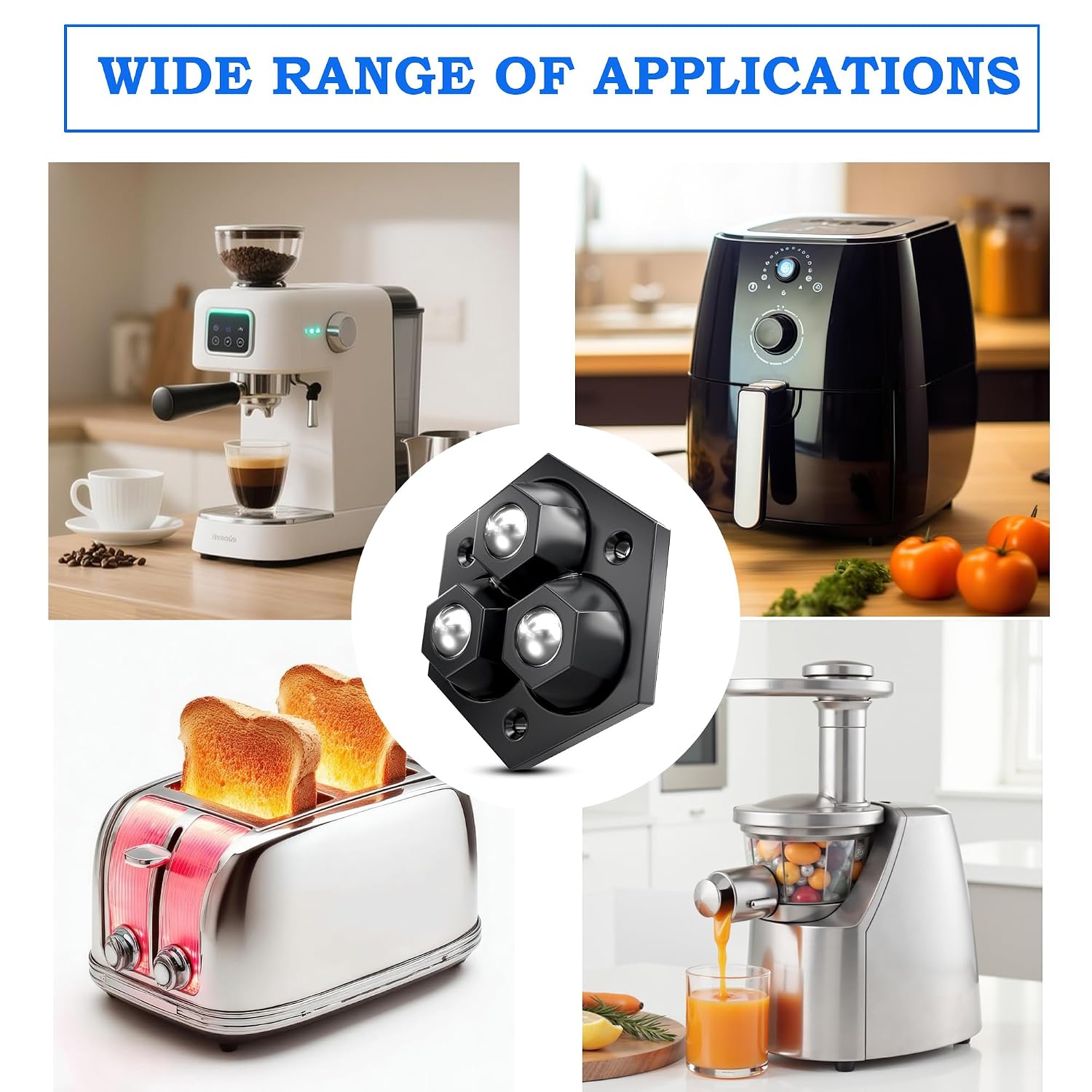 8 Pack Countertop Appliance Sliders, Self Adhesive Kitchen Appliance Rollers for Coffee Maker, Air Fryer, Stand Mixer, Blender - 360° Rotating Mini Sticky Wheels with Stainless Steel Balls -Black