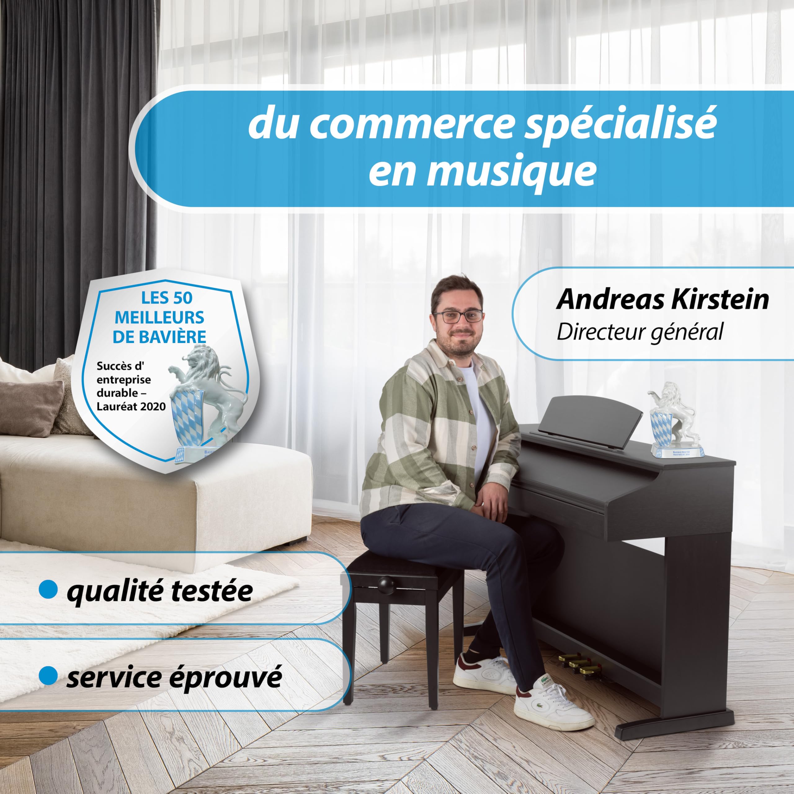 Classic Cantabile DP-50 RH Piano Numérique - 88 touches clavier pondérée à marteaux - Clavier électronique USB, 3 Pédales, 32 polyphonie - Synthetiseur debutant - Set Banquette & Casque - Bois de rose