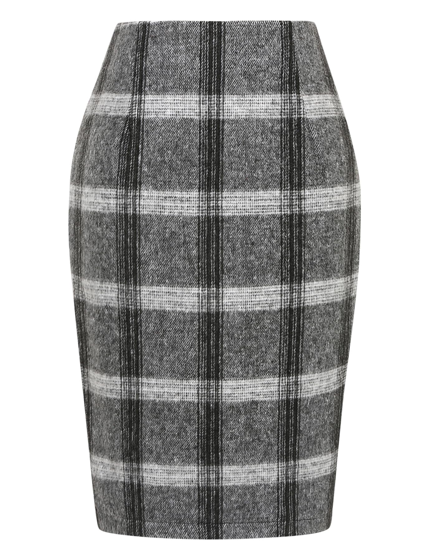 IDEALSANXUN Midi Plaid Skirts for Women 2023 Fall Winter Knee Length Pencil Wool Skirt with Slit, Grey, L