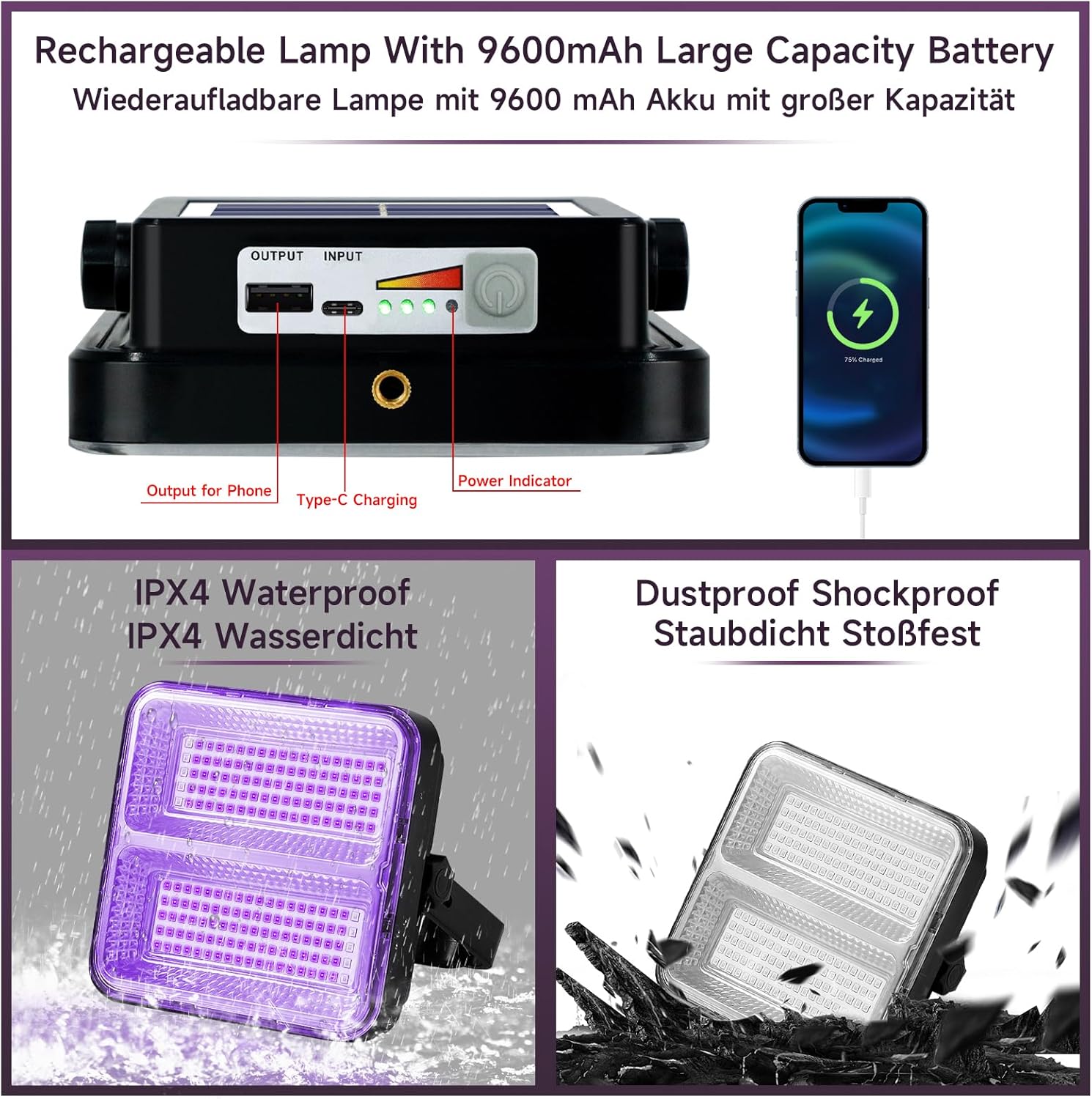 Rechargeable Black Light, Dimmable UV Light, 120 LED Ultraviolet Blacklight, Suitable for Neon Glow Party (2 Pack 100W)