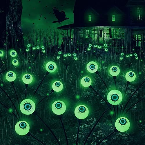 Miniatura 1 de Luces solares de globo ocular para decoración de Halloween, paquete de 2 luces LED de luciérnaga con estacas, luces solares impermeables y