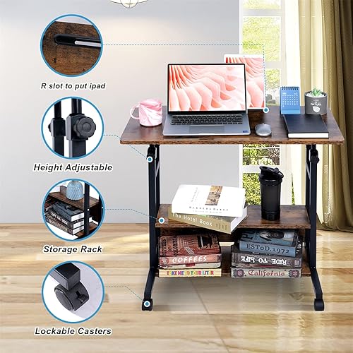 Miniatura 6 de Home Office Desks Standing Adjustable Height Small Laptop Desk with Storage for Small Spaces Computer Table for Couch Bedrooms Mobile Rolling
