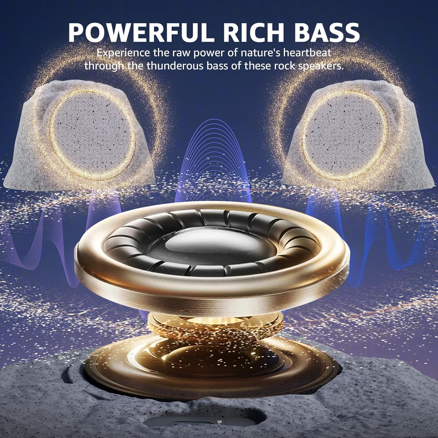 uuffoo 1-to-2 Solar Powered Rock Speakers Outdoor Water-Resistant IP44 Rock Speaker with Bass and USB Charging for Patio Pool Party Yard Garden Outside