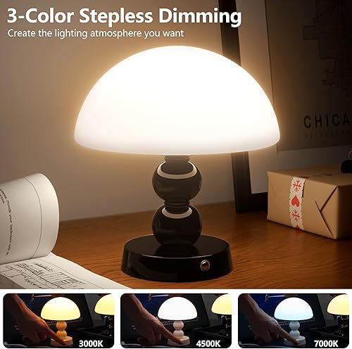 Miniatura 3 de Moderna lámpara de hongo retro  Lámpara pequeña, lámpara pequeña regulable con 3 modos de luz (3000 K4500 K7000 K), lámpara de mesa recargable para