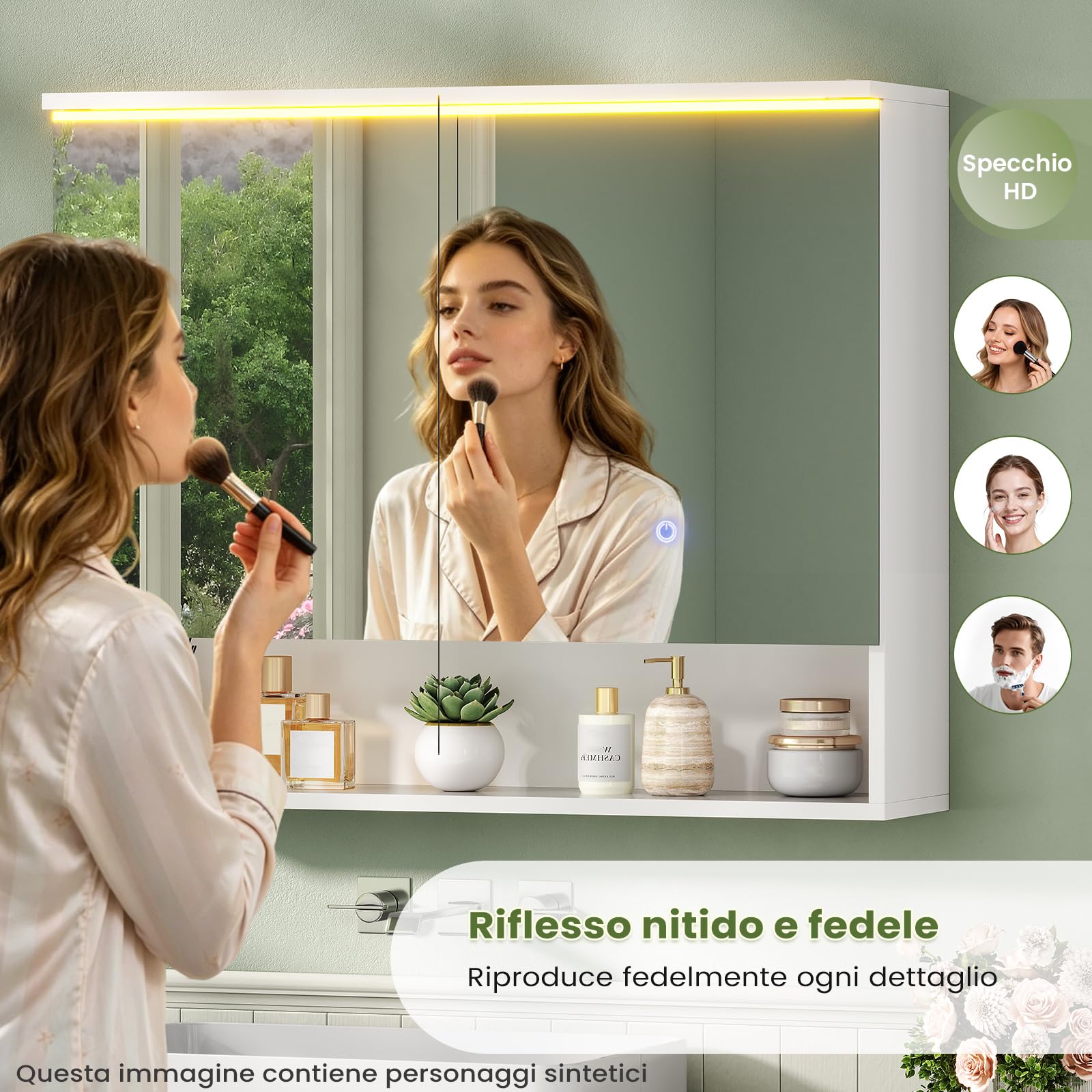 Specchio Bagno Contenitore con Luce, Specchiera Bagno 80x16x75 cm