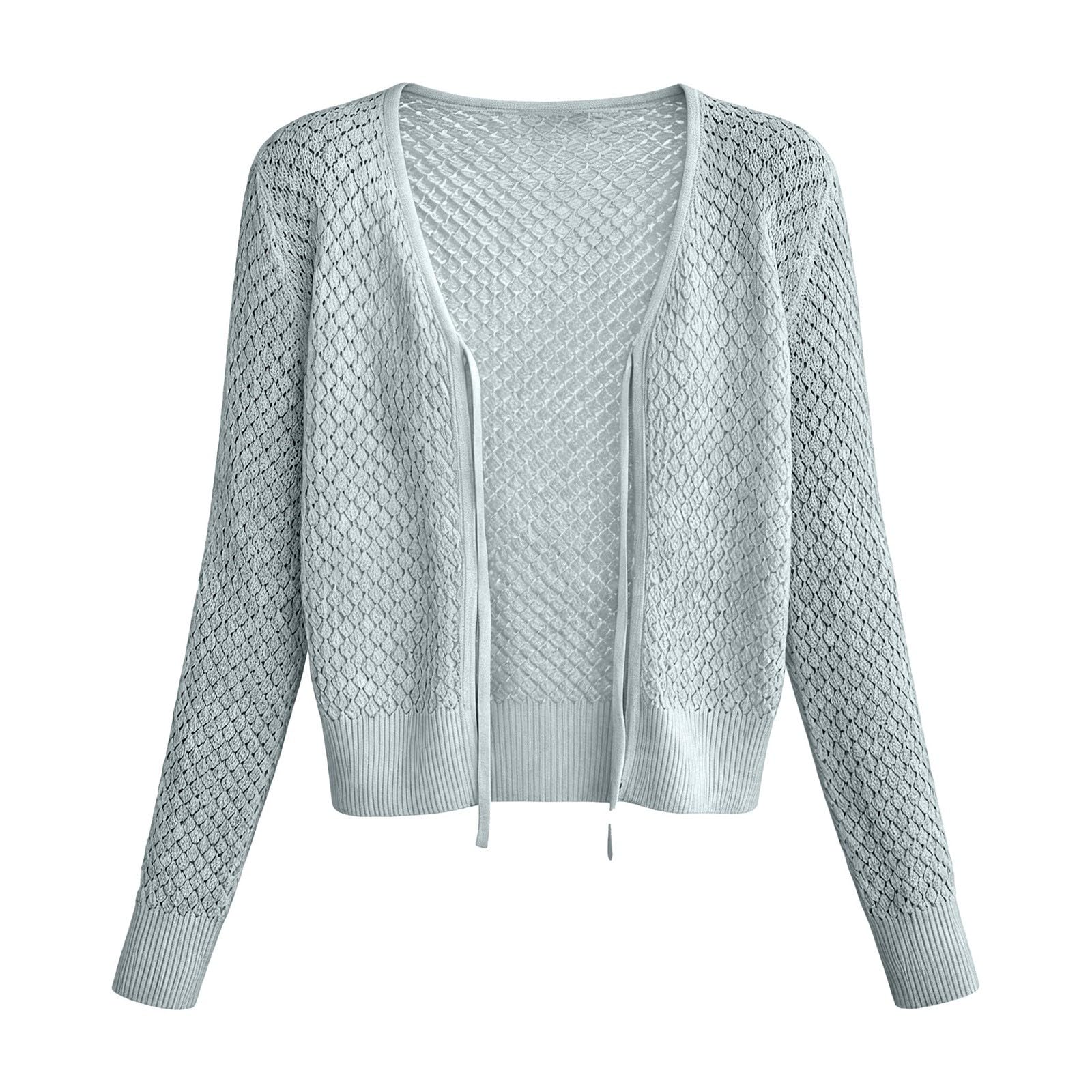 Maglia da donna estiva, a maniche lunghe, cardigan funky ed elegante | Maglietta estiva casual con allacciatura frontale, morbida e sottile, per casa, vacanze, maglietta in tessuto a rete