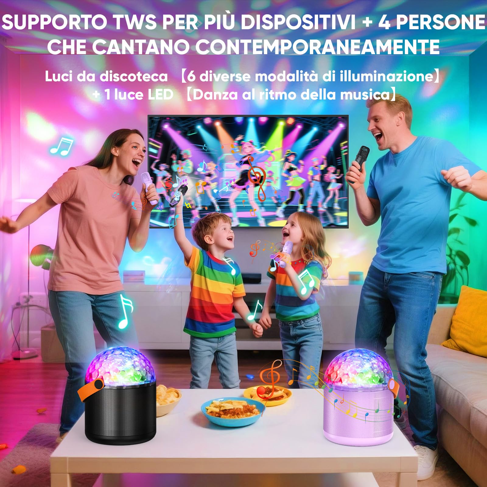 Karaoke per Bambini & Adulti con Luci Discoteca,Regalo Bambina 5-12+ Anni Cassa Bluetooth con Microfono Bluetooth Giocattoli Musicali Palla da Discoteca Luci Incredibili Giocattolo Musicale per Feste