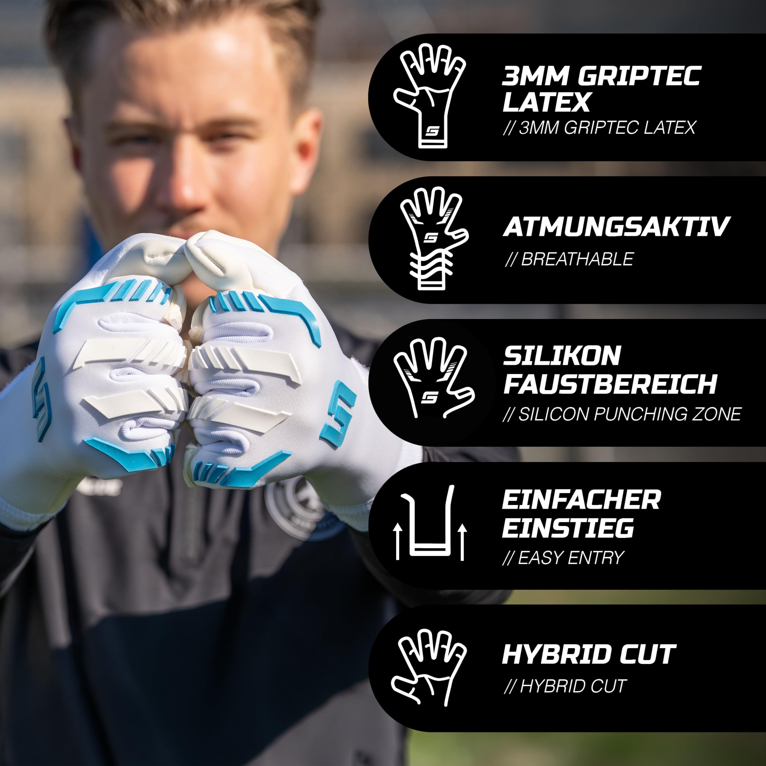 GRIPMODE Torwarthandschuhe Herren Ice Hybrid 2.0 FT - Fußball Torwarthandschuhe mit Belag aus Griptec® für jedes Wetter - Fußballhandschuhe für Kinder, Jugendliche & Erwachsene - Größe 7-11
