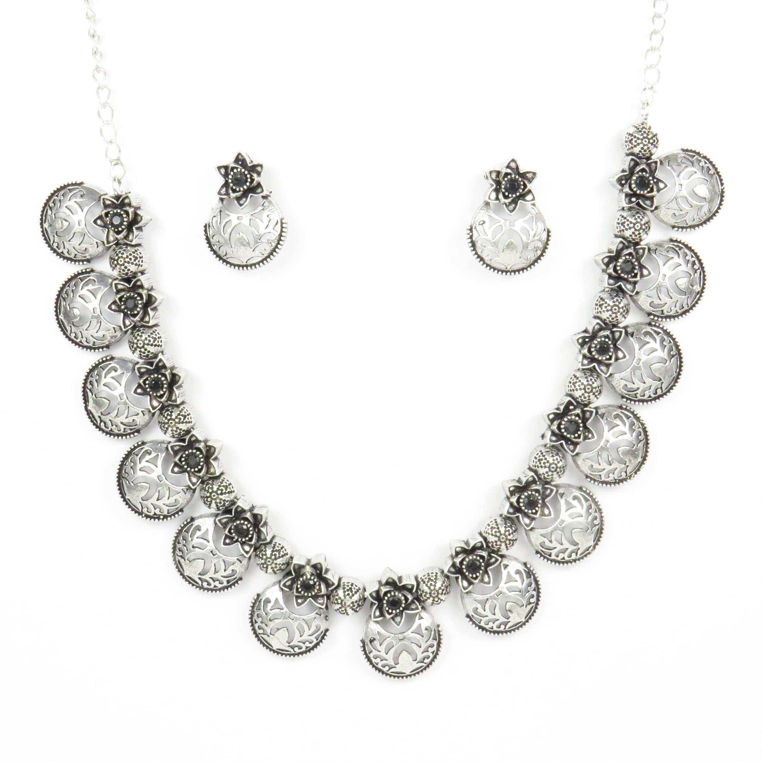 ToomBlack Silver Tone Tribal Necklace And Earrings