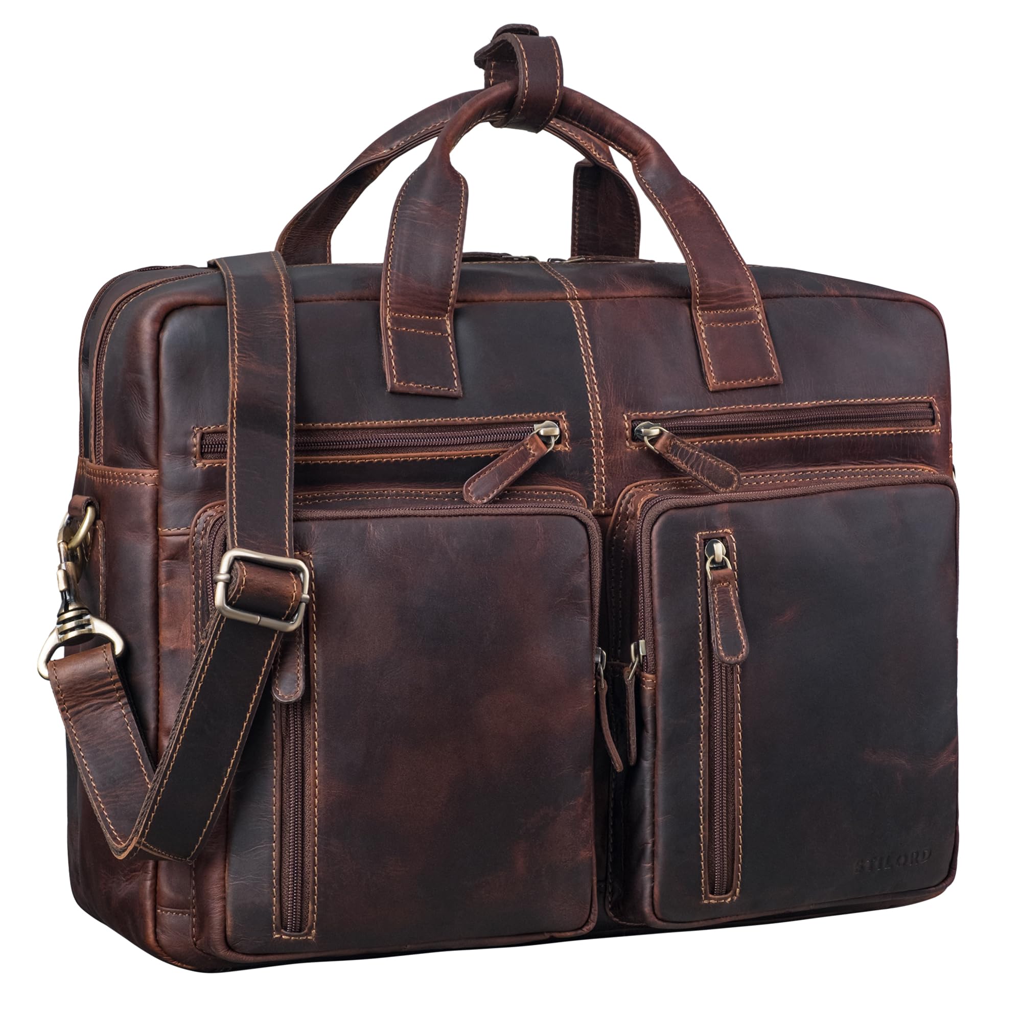 STILORD 'Goliatus' Grande Sacoche Homme Bandouliere Cuir Cartable Professeur Femme Serviette Pochette Ordinateur 17 Pouces Sac d'affaire Housse PC Portable