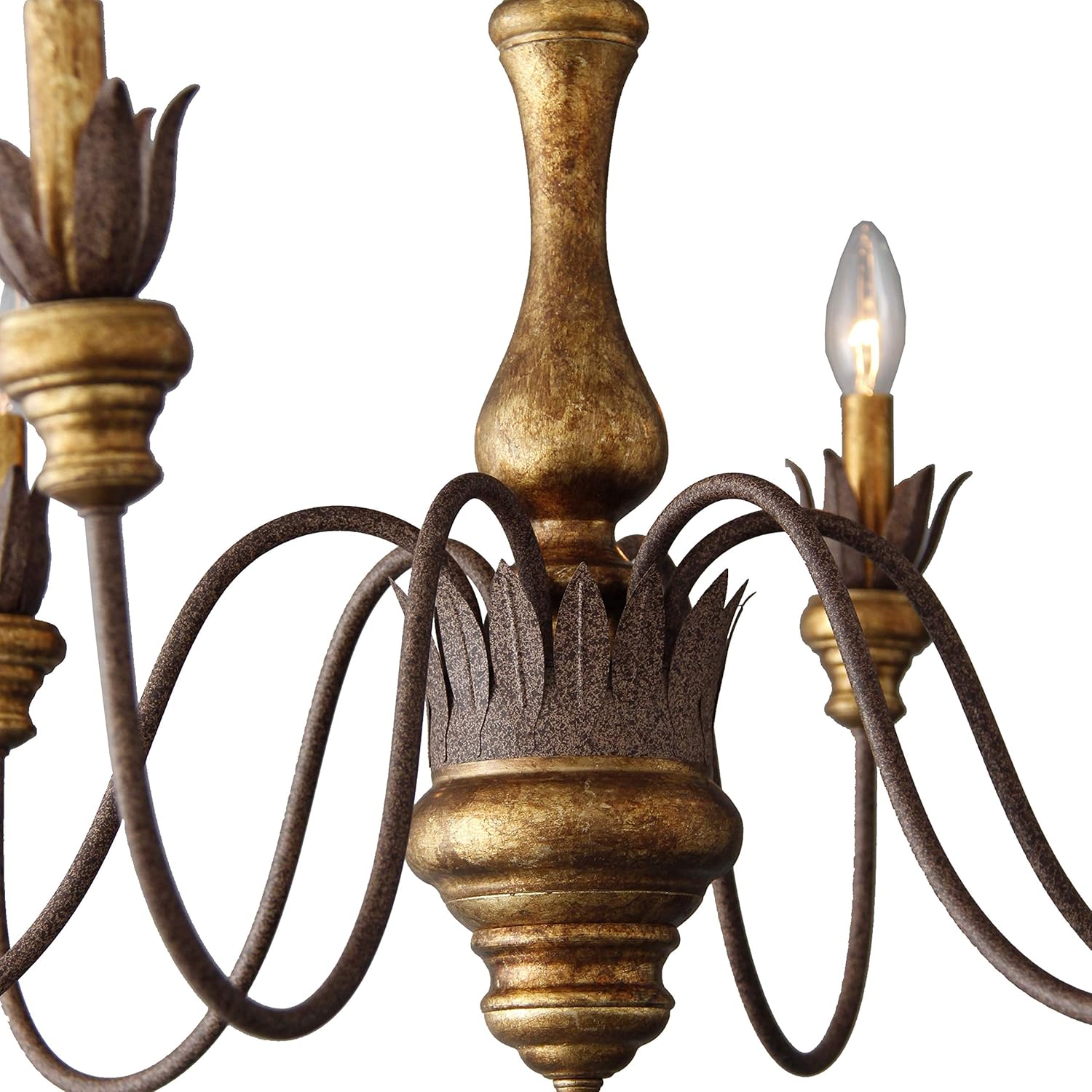 31 Inches Wide Weathered Cottage Chandelier Leaf-Shaped Metal Long Curving Arms Vintage-Look Foyer, Living Room, Dining Room or Bedroom