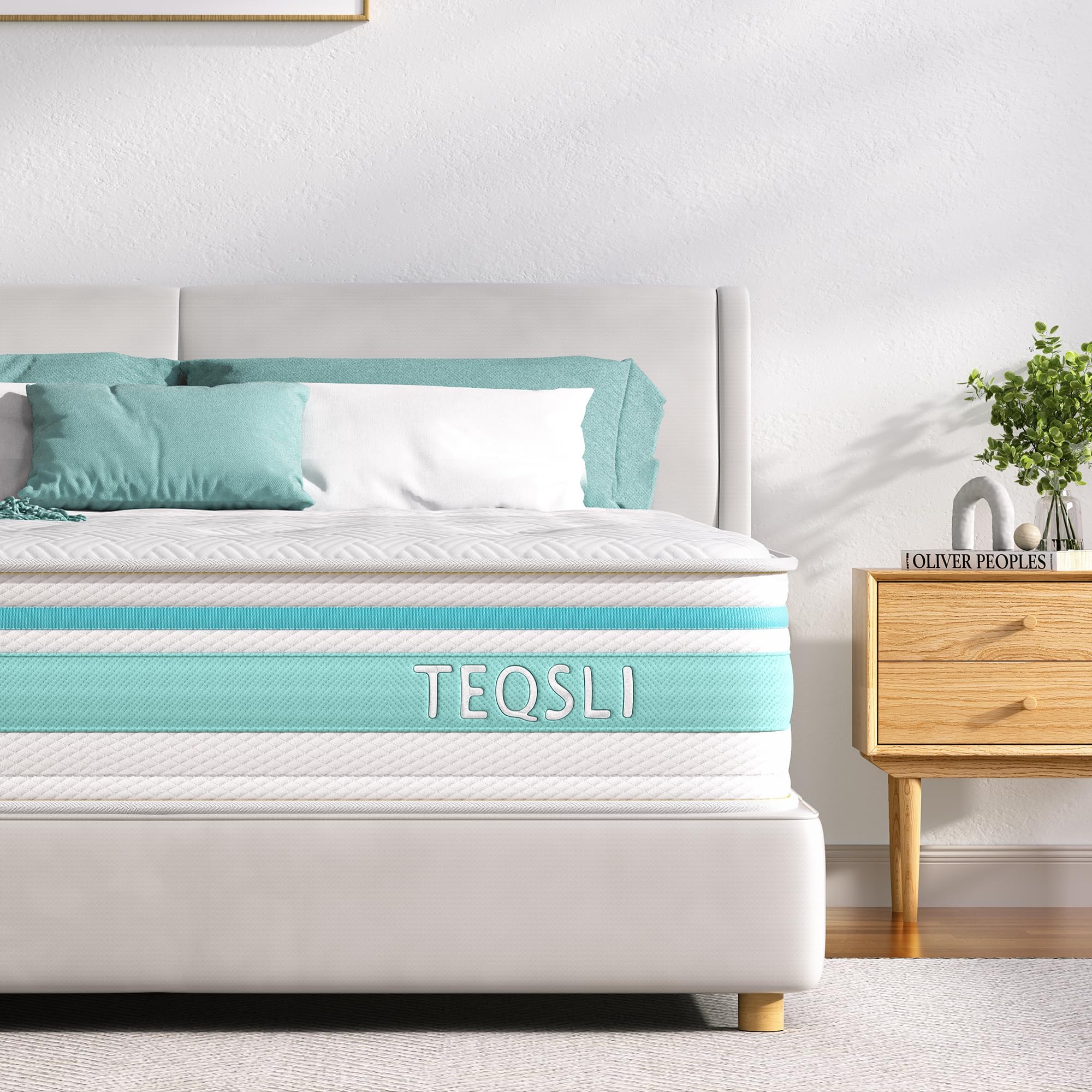TeQsli Super King Mattress, 6FT 7-Zone Memory Foam, 10 Inch Pocket Sprung Hybrid Orthopedic Mattress Medium Firm with Pressure Relief and Motion Isolation, Super King (180x200x25cm)OEKO-TEX STANDARD 100