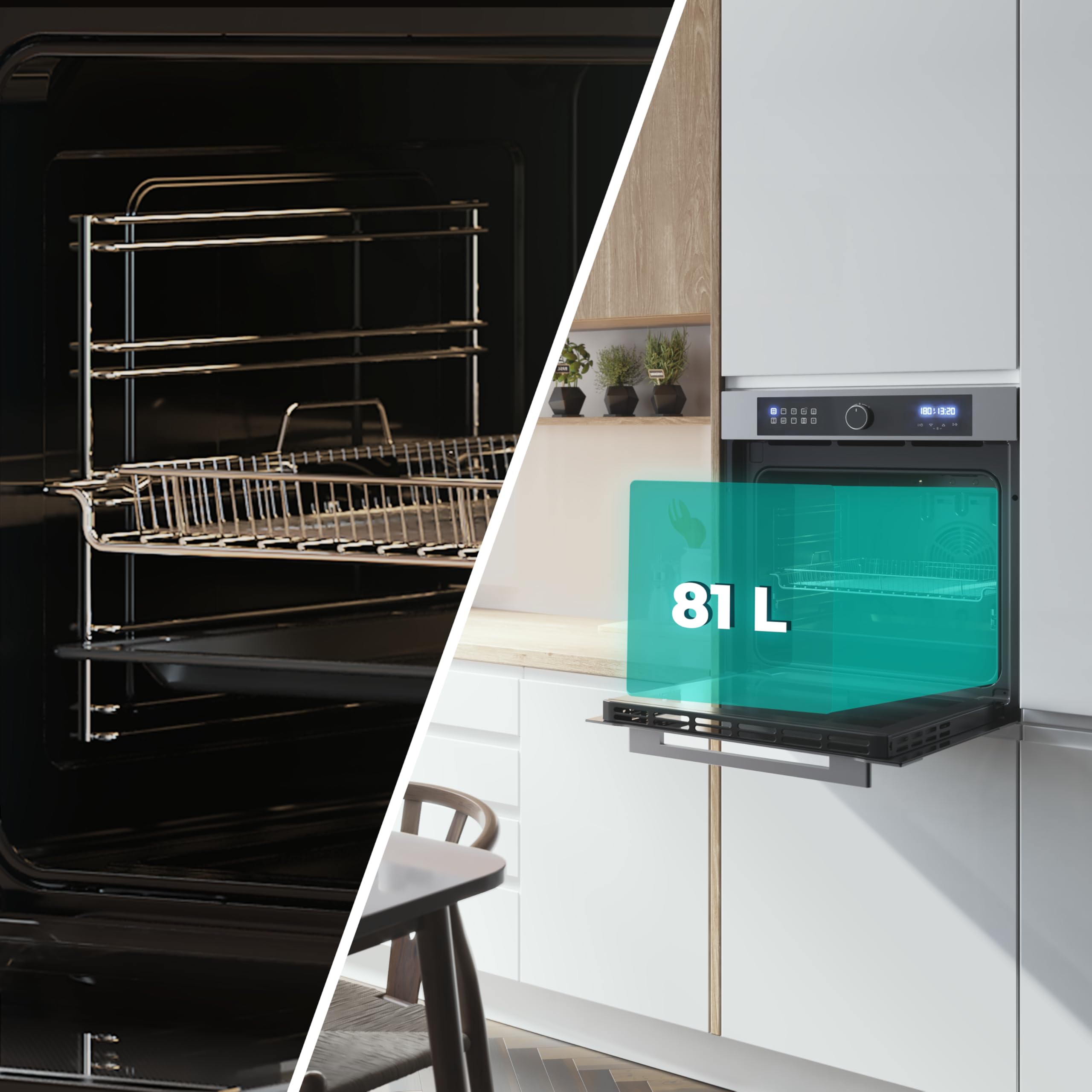 Cecotec Four Encastrable Multifonction 60 cm Bolero Hexa AF316000 Matt A 3400 W, Capacité de 81 L, 11 Fonctions avec Airfryer Master, Pizza Master, Steam Assist, Steam EasyClean, 3D Cooking, Defrost - 4