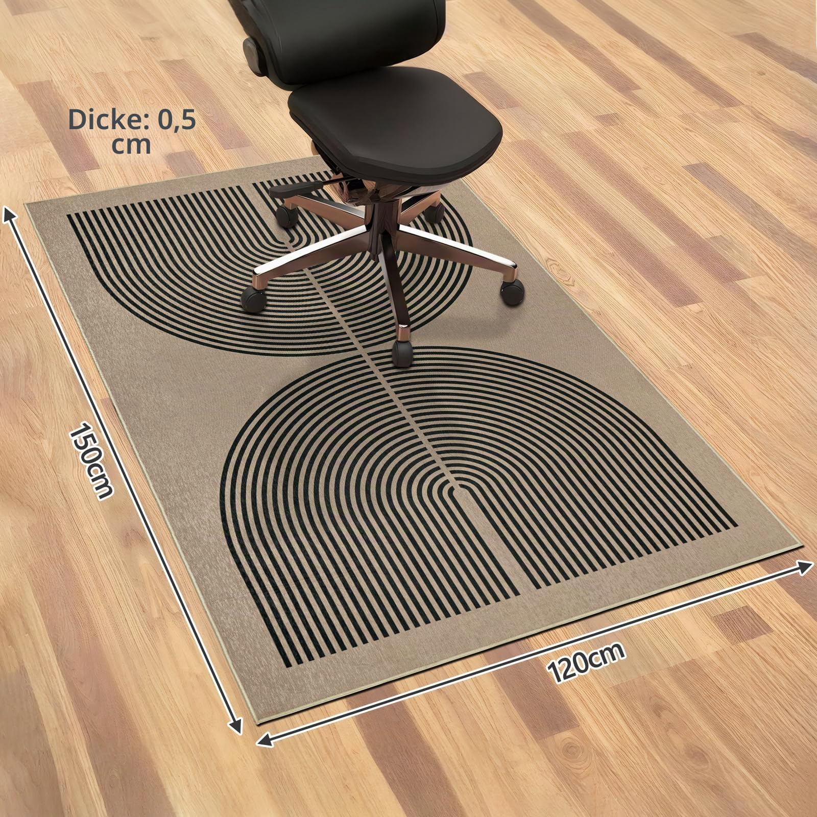 120x150cm Regenbogen Bürostuhlmatte für Teppich, Rutschfeste Bodenschutzmatte Bürostuhl, Dünne Schreibtischstuhl Unterlage Für Holzböden, Bürostuhlunterlage für Homeoffice, Gaming & Yoga,Schwarz