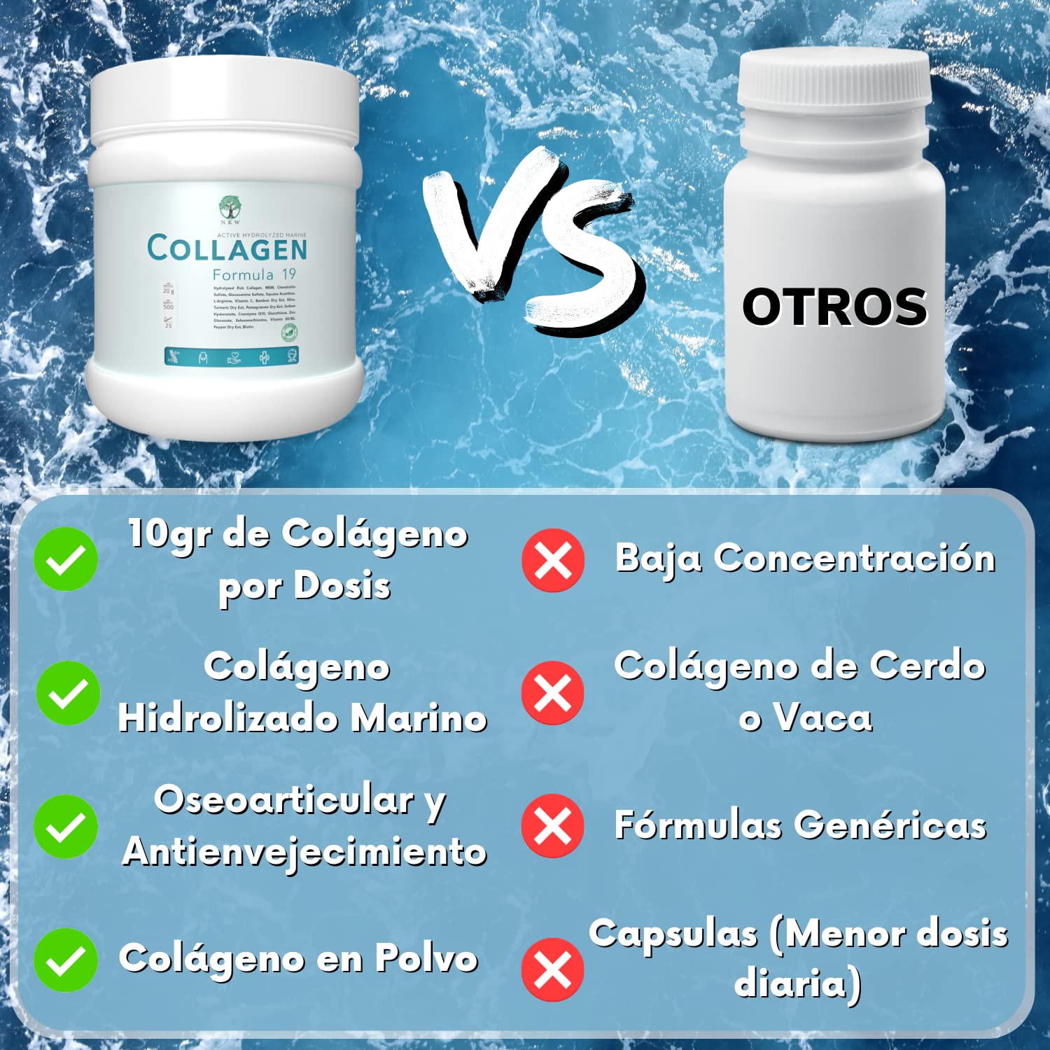 COLÁGENO HIDROLIZADO en Polvo | COLAGENO Acido Hialuronico | Colageno Marino Hidrolizado Puro Colágeno Marino con Ácido Hialurónico Colágeno en Polvo con Vitamina C