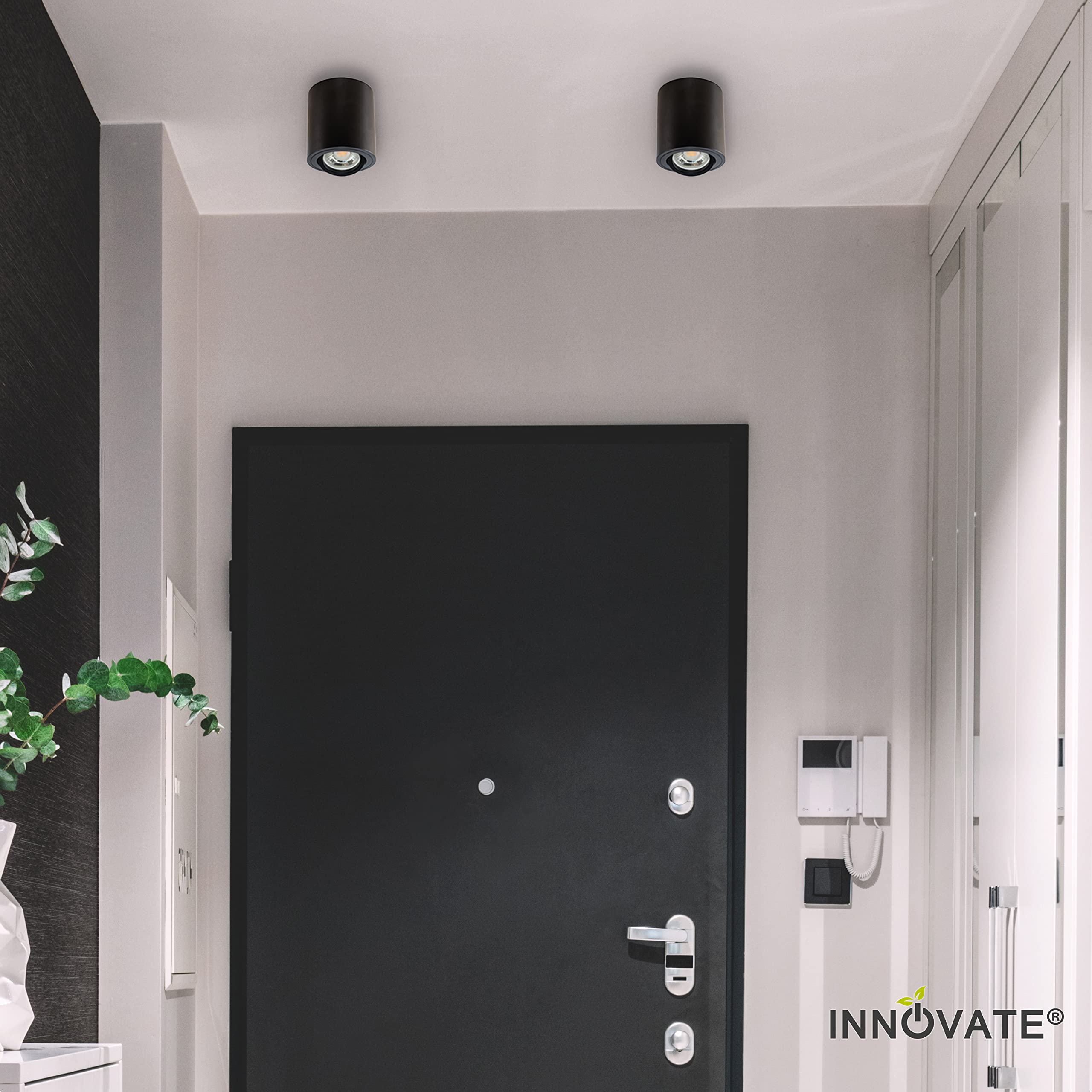 INNOVATE LED Aufbauspot - 35° schwenkbare Aufbauleuchte - kompakter Aufputz Deckenspot - moderner IP20 Aufbaustrahler GU10 Fassung - flaches Downlight excl. Leuchtmittel (4 Stück, Schwarz Rund)