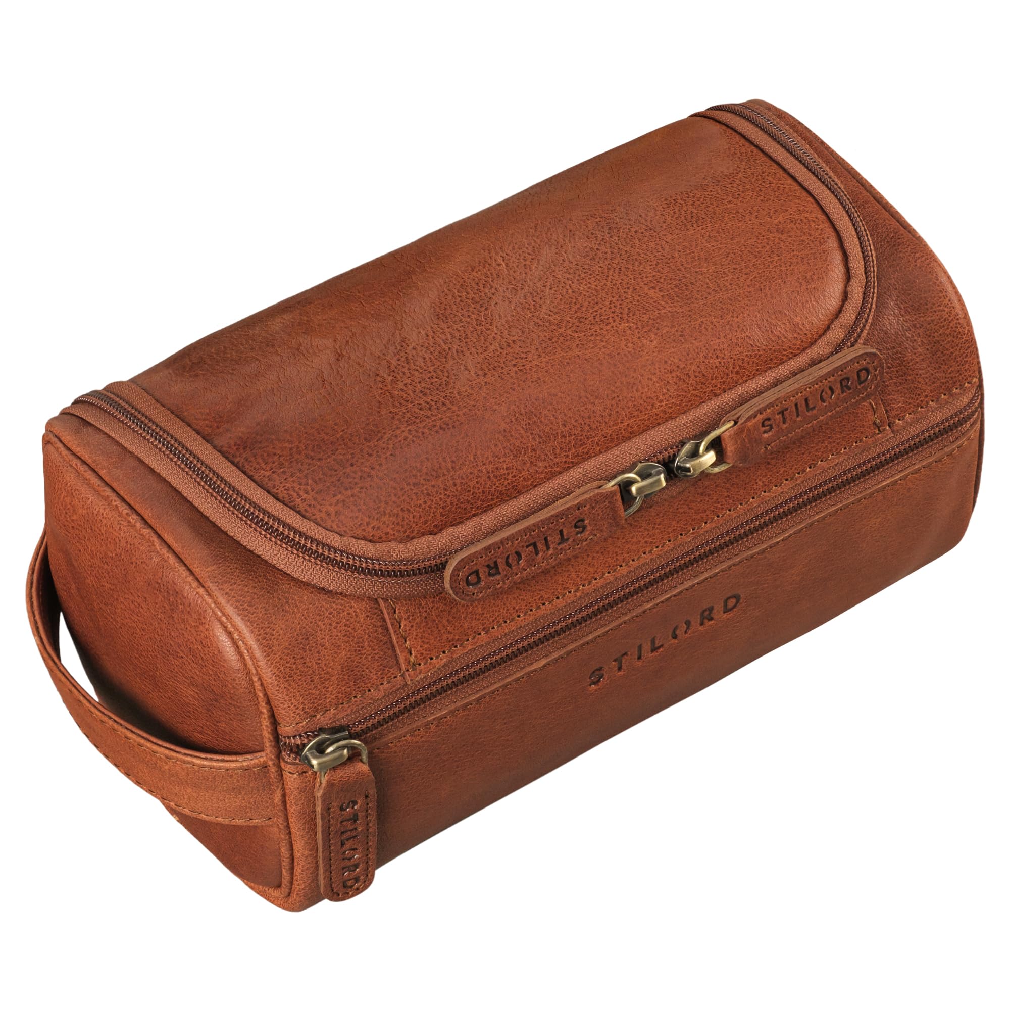 STILORD 'Rowan' Borsa da Toilette da Appendere Beauty Case Uomo Pelle Trousse Trucchi Donna Cuoio Kit Viaggio Porta Trucchi Makeup Bag Vintage, Colore:maraska - marrone
