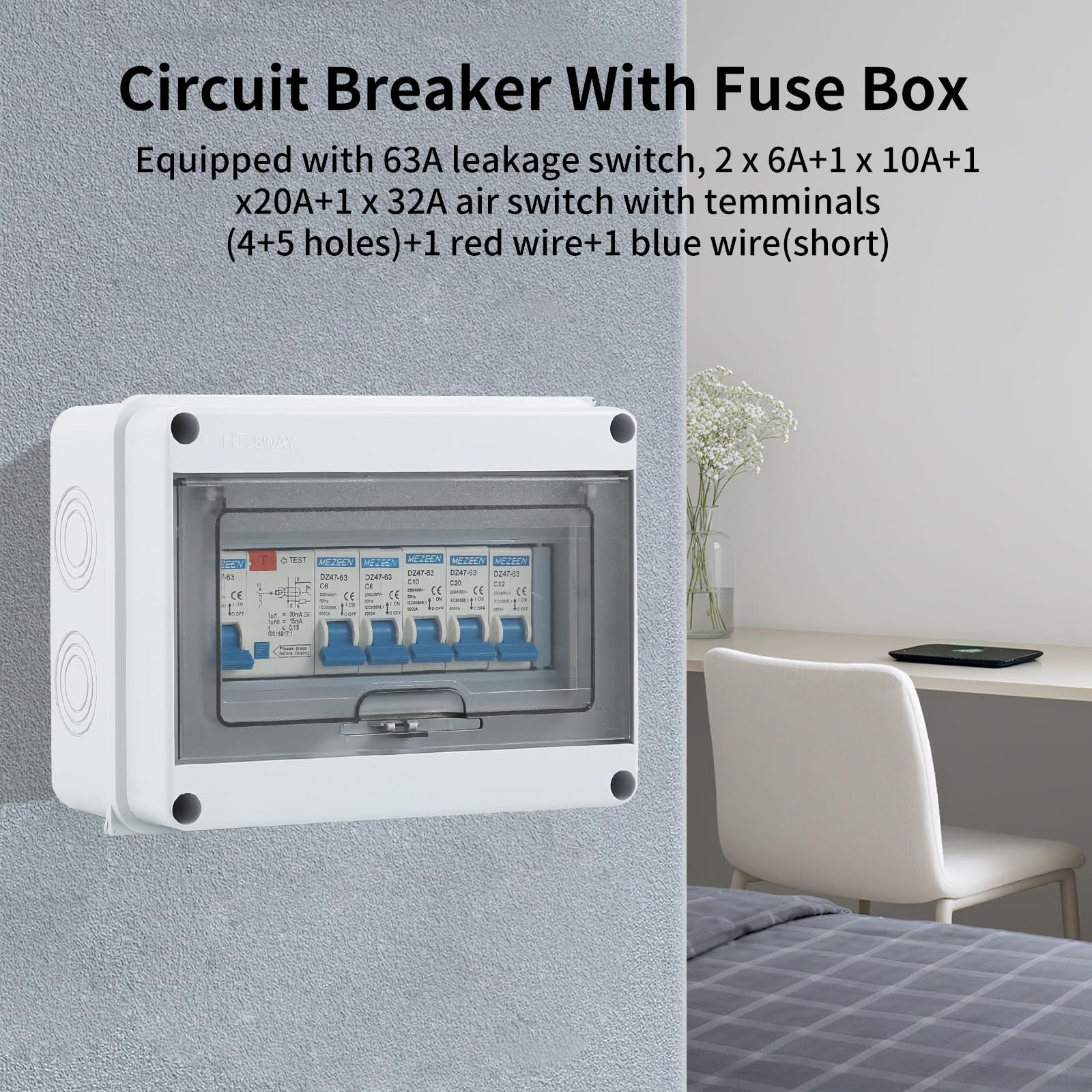 4 Way Consumer unit Circuit Breaker, Garage unit with Assembly Tool, 63A 30mA RCD 4MCB 2x6A+10A+20A+32A - Image 3