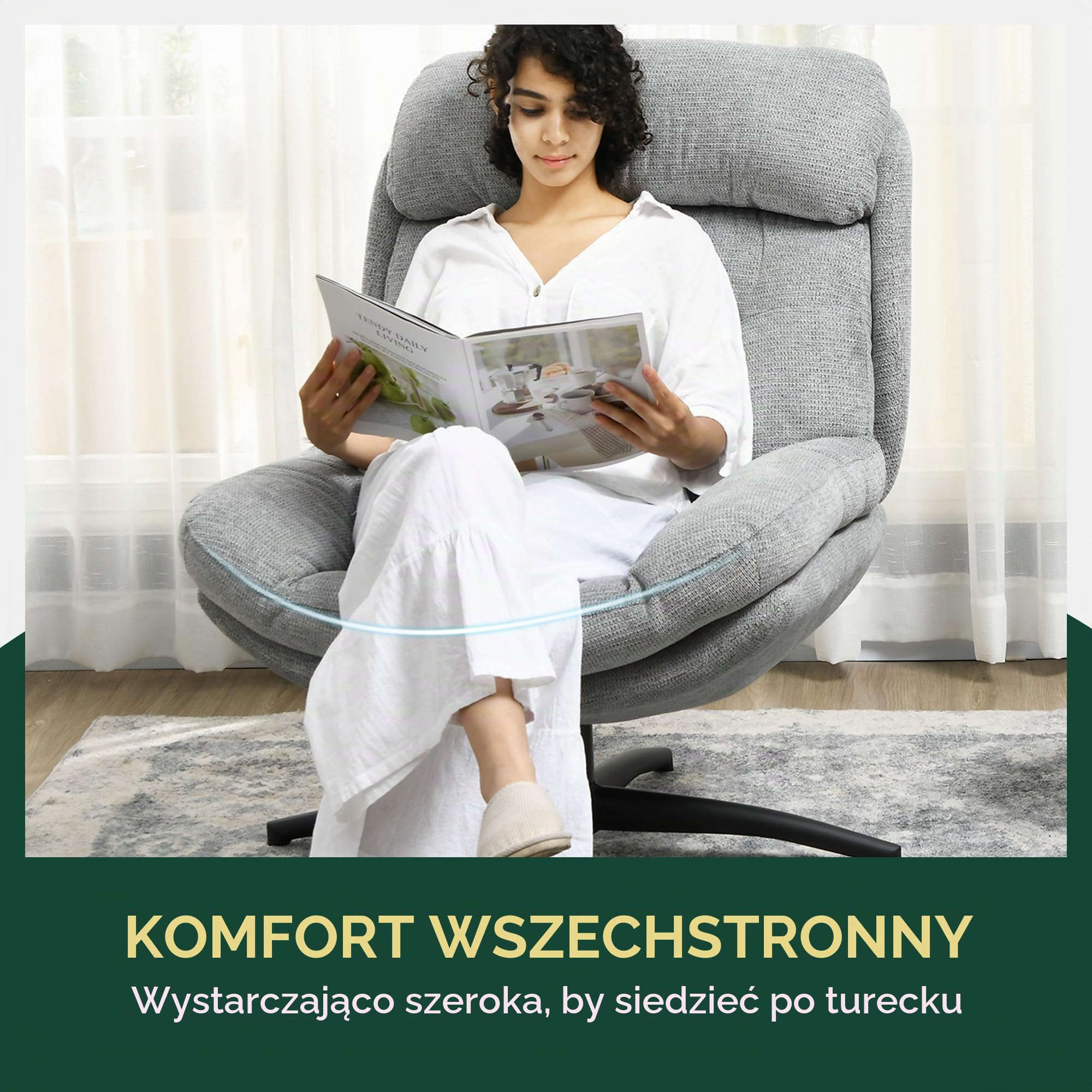 HOMCOM Fotel salonowy, obrotowy, szerokie siedzisko, gruba poduszka, szary