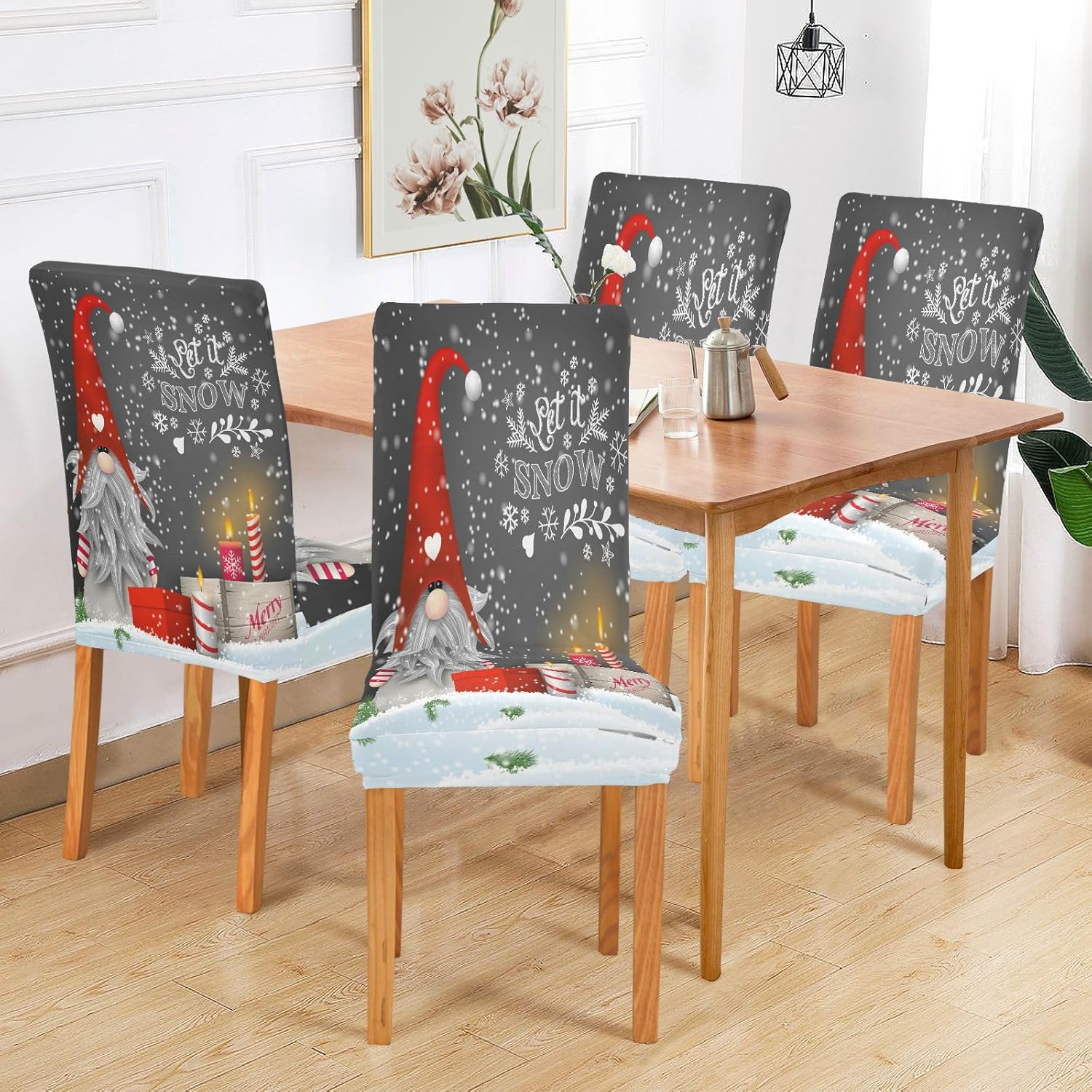 Wajiw Christmas Gnomes Dining Room Chair Covers Set of 4