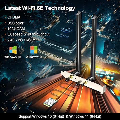 Miniatura 6 de AX210 WiFi 6E Kit de escritorio, se expande a Tri-Band 6GHz/5GHz/2.4GHz M.2 NGFF inalámbrico Bluetooth 5.2 tarjeta compatible con Windows 10 11, PC