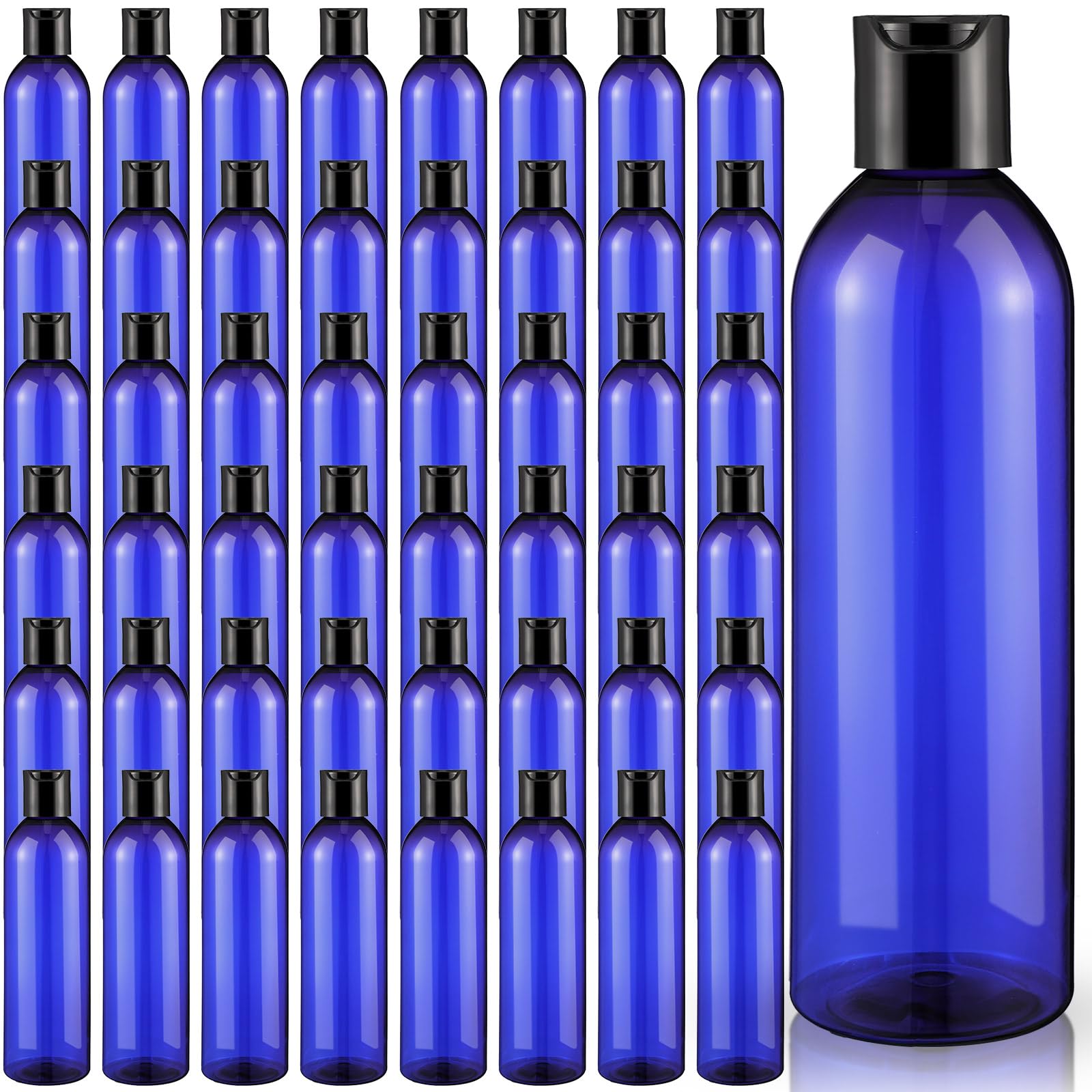 Eccliy 72 Pack 8oz Empty Plastic Squeeze Bottles with Disc Caps Travel Containers Refillable Plastic Bottles Empty with Caps for Shampoo, Lotions, Liquid Body Soap, Creams (Blue)