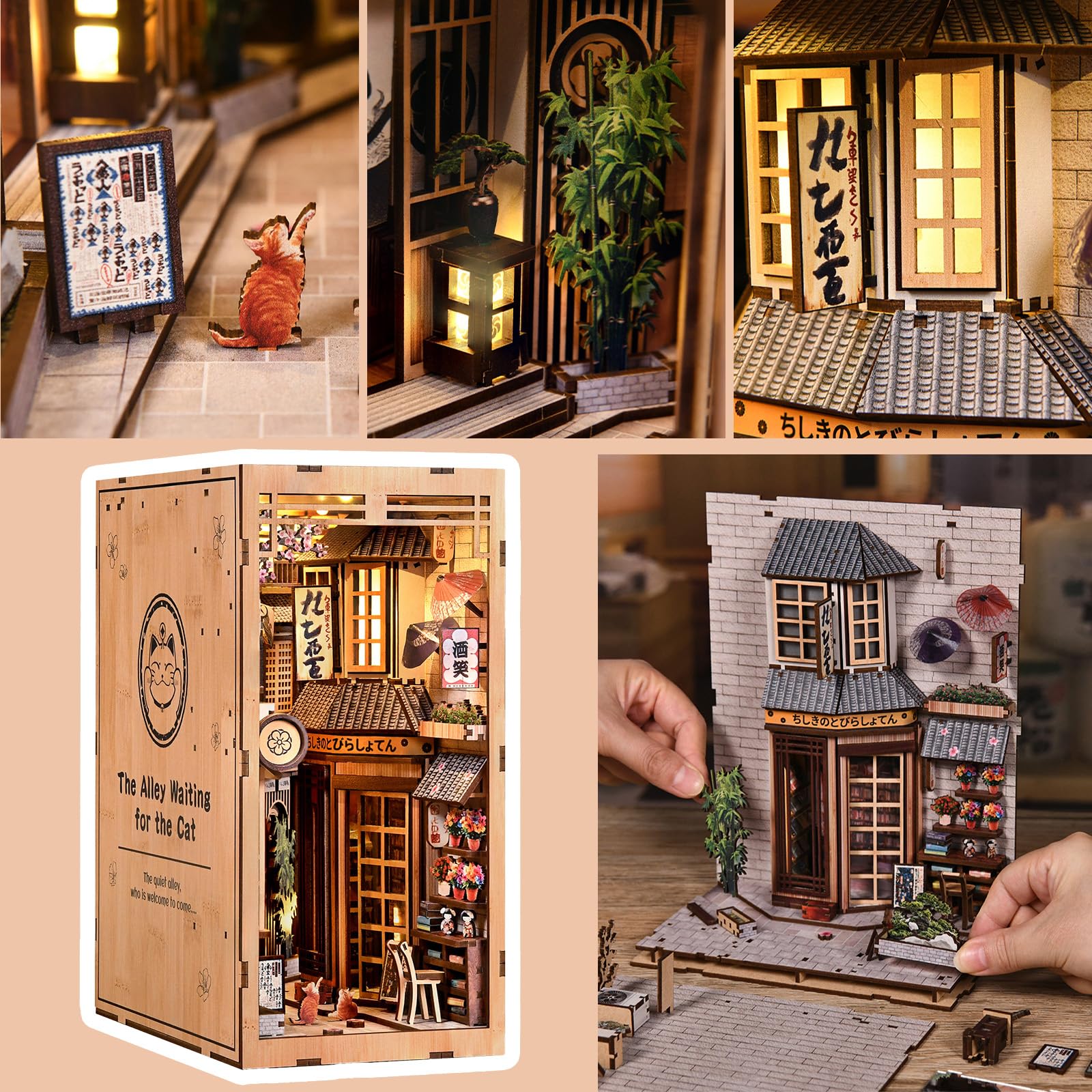 DIY Book Nook Kit Booknook Casa Miniatura Book Nook Japan | Puzzle 3D Legno per adulti & adolescenti – decorazione creativa per libreria – Regalo Natale & compleanni