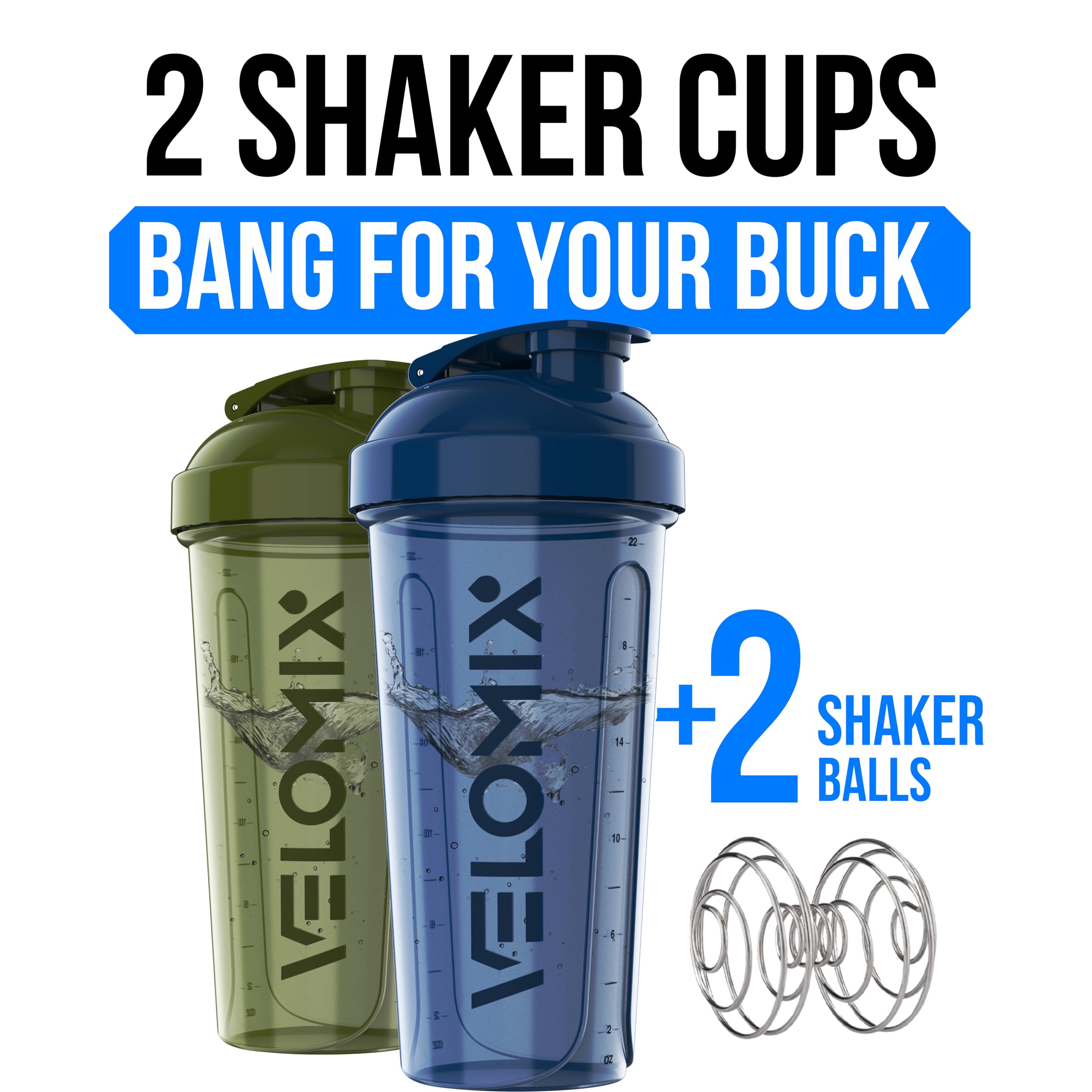 VELOMIX 2 Pack 28oz Protein Shaker Bottle for Protein Mixes, Blue/Green — Amazon image 2