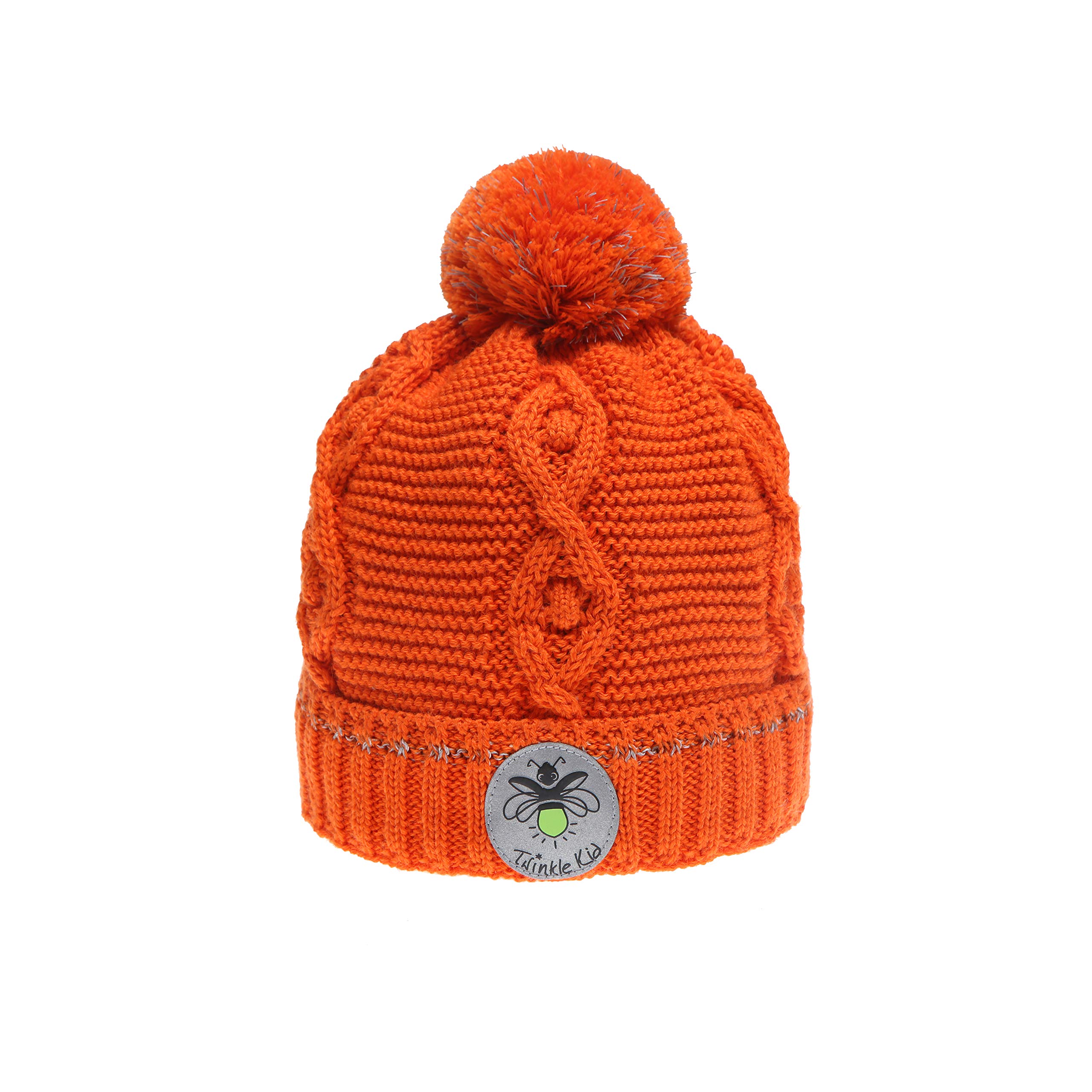 Twinkle Kid - Dziecięca czapka odblaskowa - pompon świecący czapka zimowa pomarańczowa, płomień, pomarańczowy, 50-52