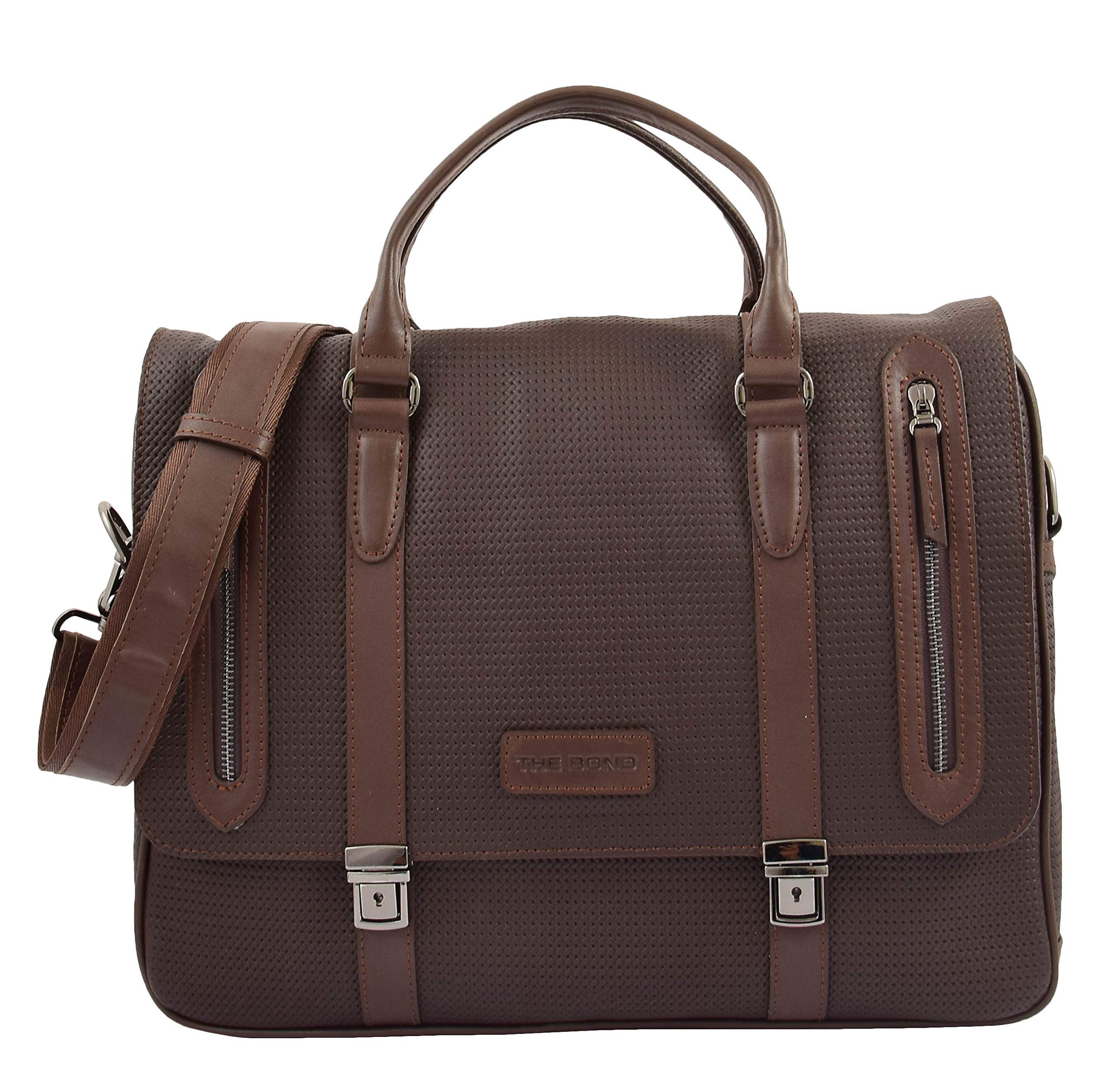 HOL1150 - Maletín de piel auténtica para hombre, cierre de llave, color negro, azul marino y marrón